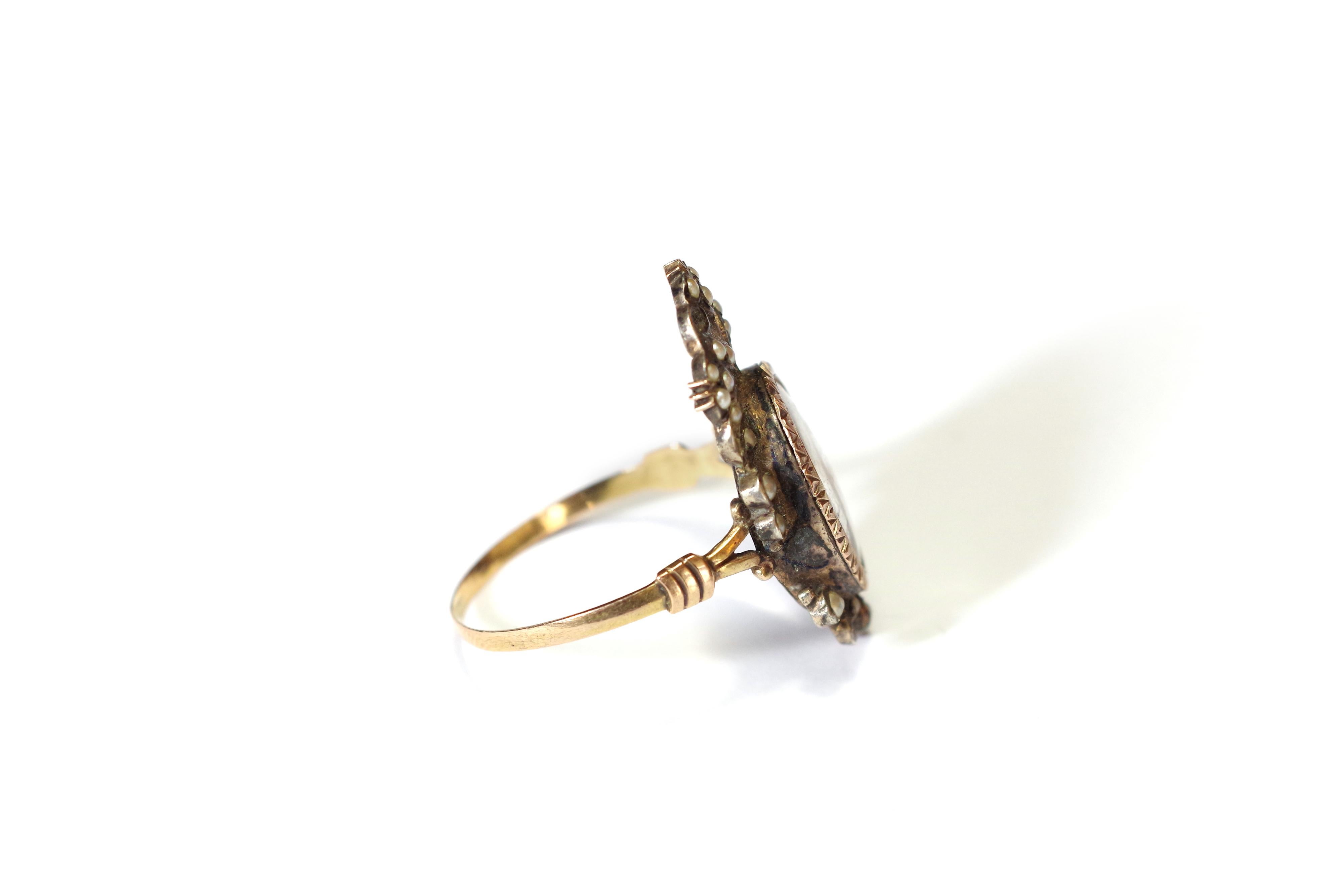 Georgian Maiden Portrait Ring in Gold and Silver, 18th Century Ring For Sale 1