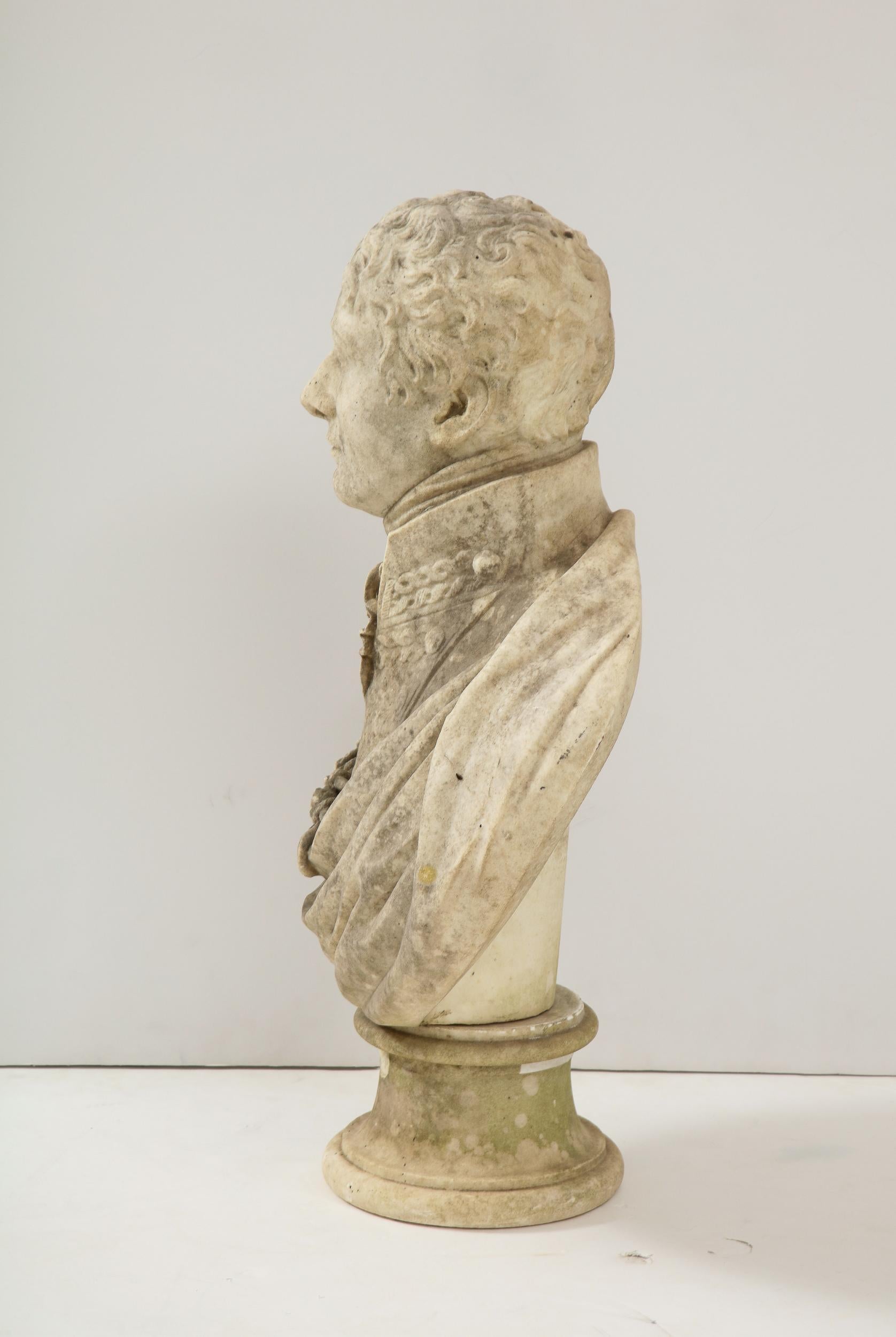 Georgian Marble Bust of Baronet Montagu Roger Burgoyne In Fair Condition For Sale In Greenwich, CT