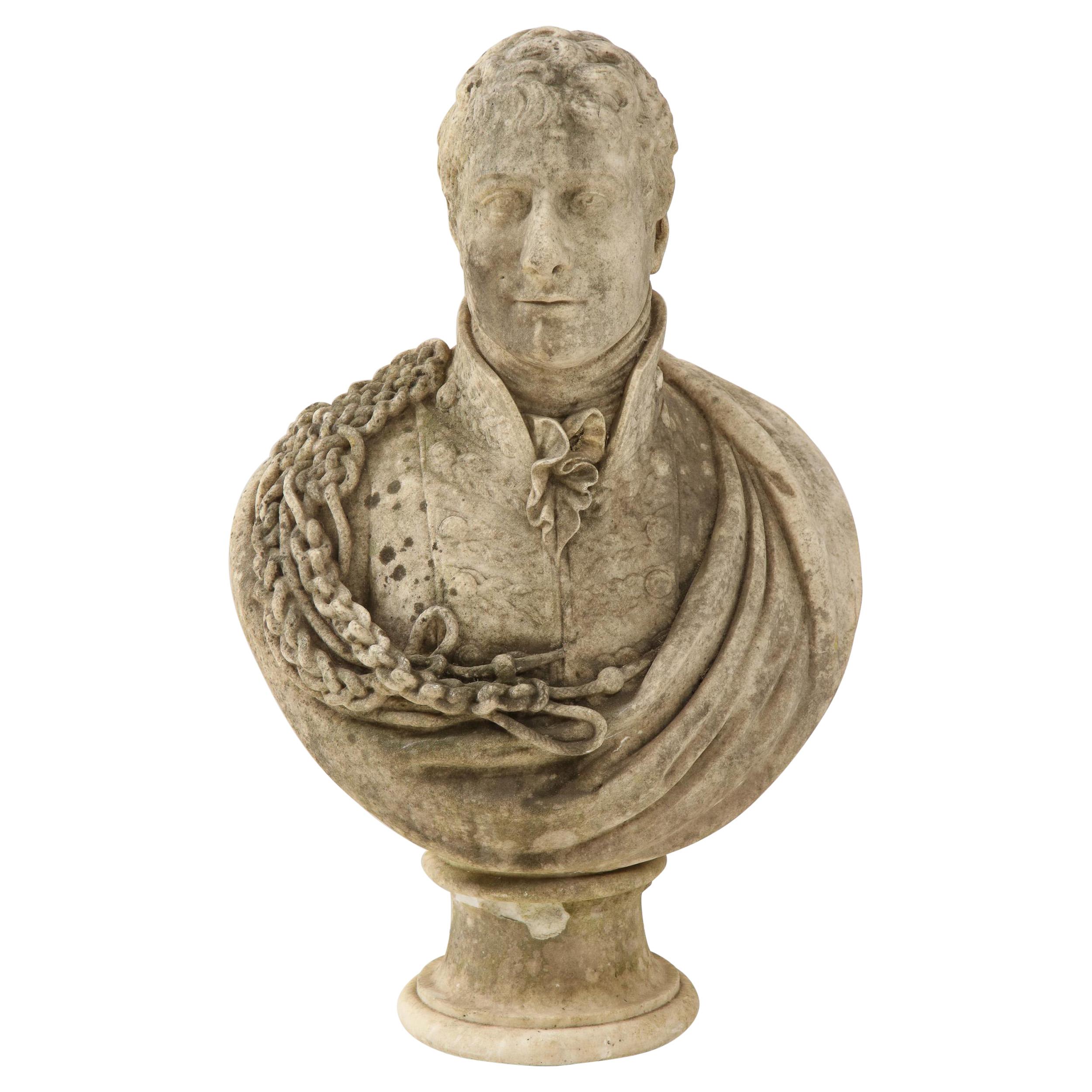 Georgian Marble Bust of Baronet Montagu Roger Burgoyne For Sale