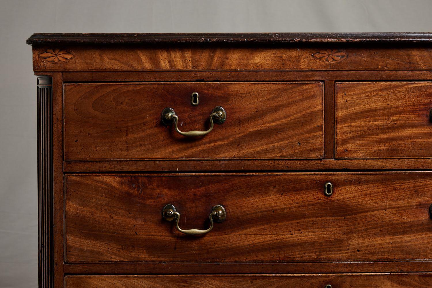 18th Century and Earlier Georgian Marquetry Decorated Chest of Drawers