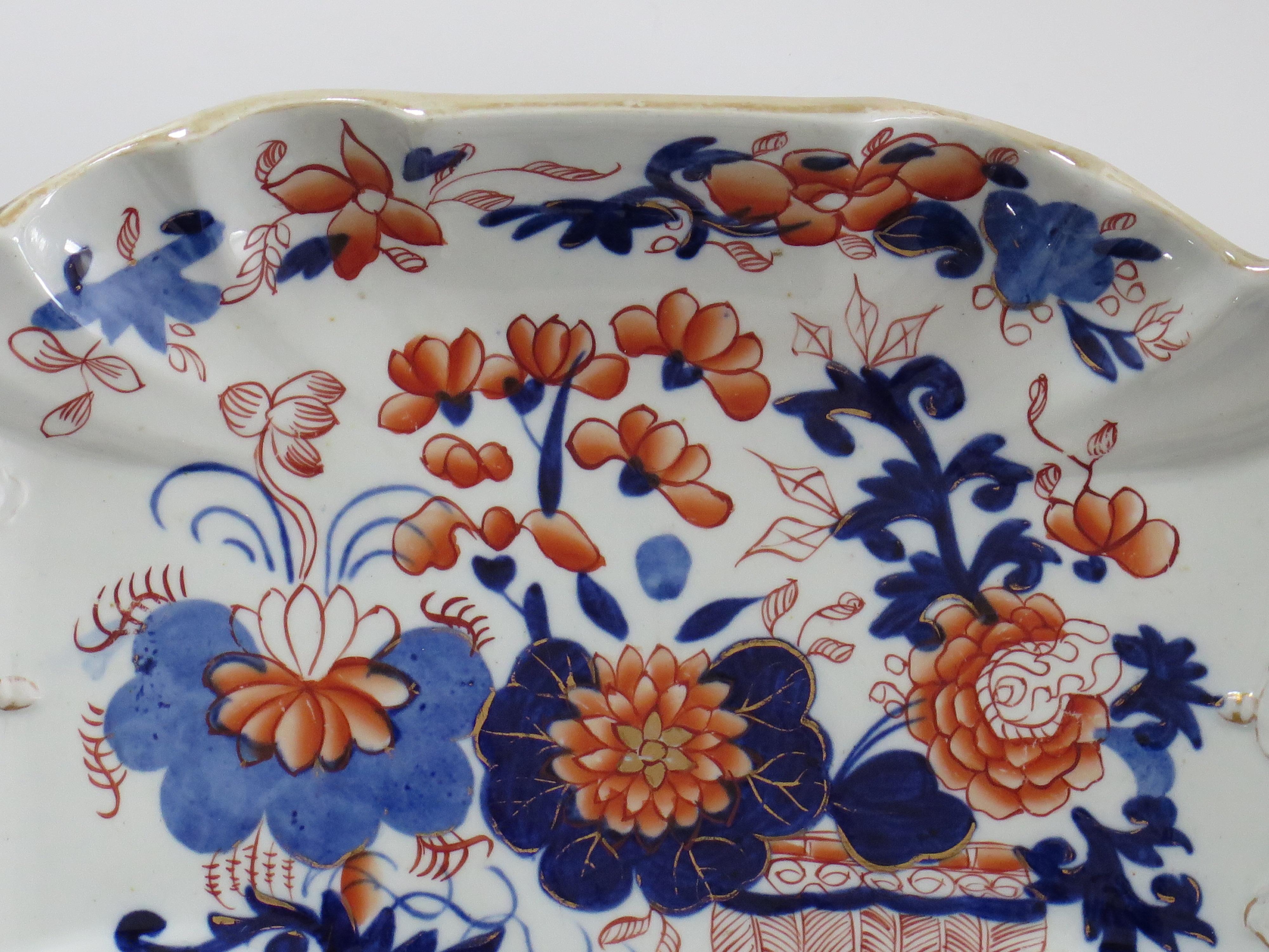 Hand-Painted  Georgian Mason's Desert Serving Dish Basket Japan Ptn, Ca 1818