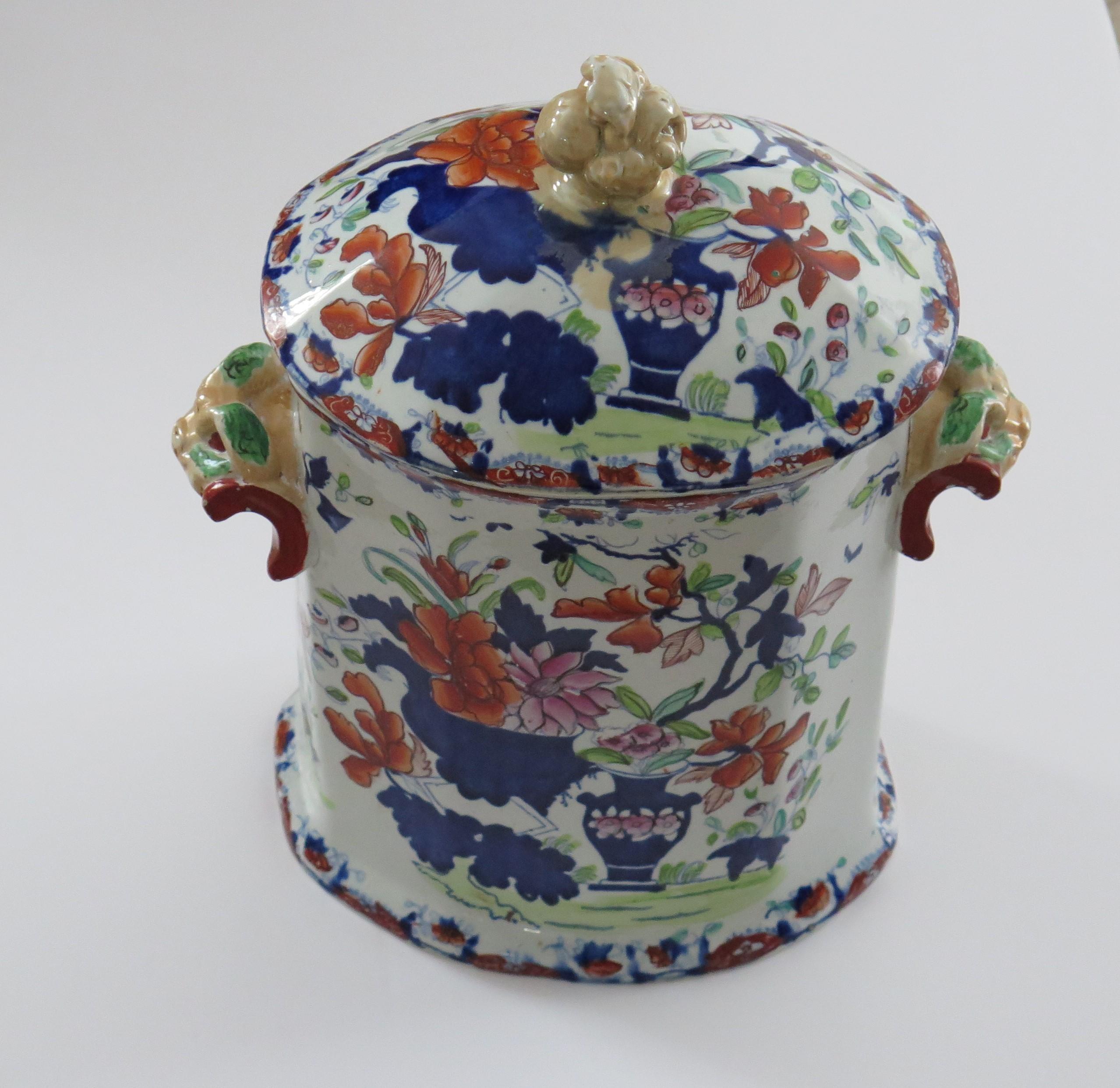 This is a rare, large Dough or Bread Bin,  decorated in the vase & jardiniere pattern, made by Masons Ironstone, of Lane Delph, Staffordshire, England, circa 1815.

This is a rare, substantial and well potted piece of octagonal section, having with