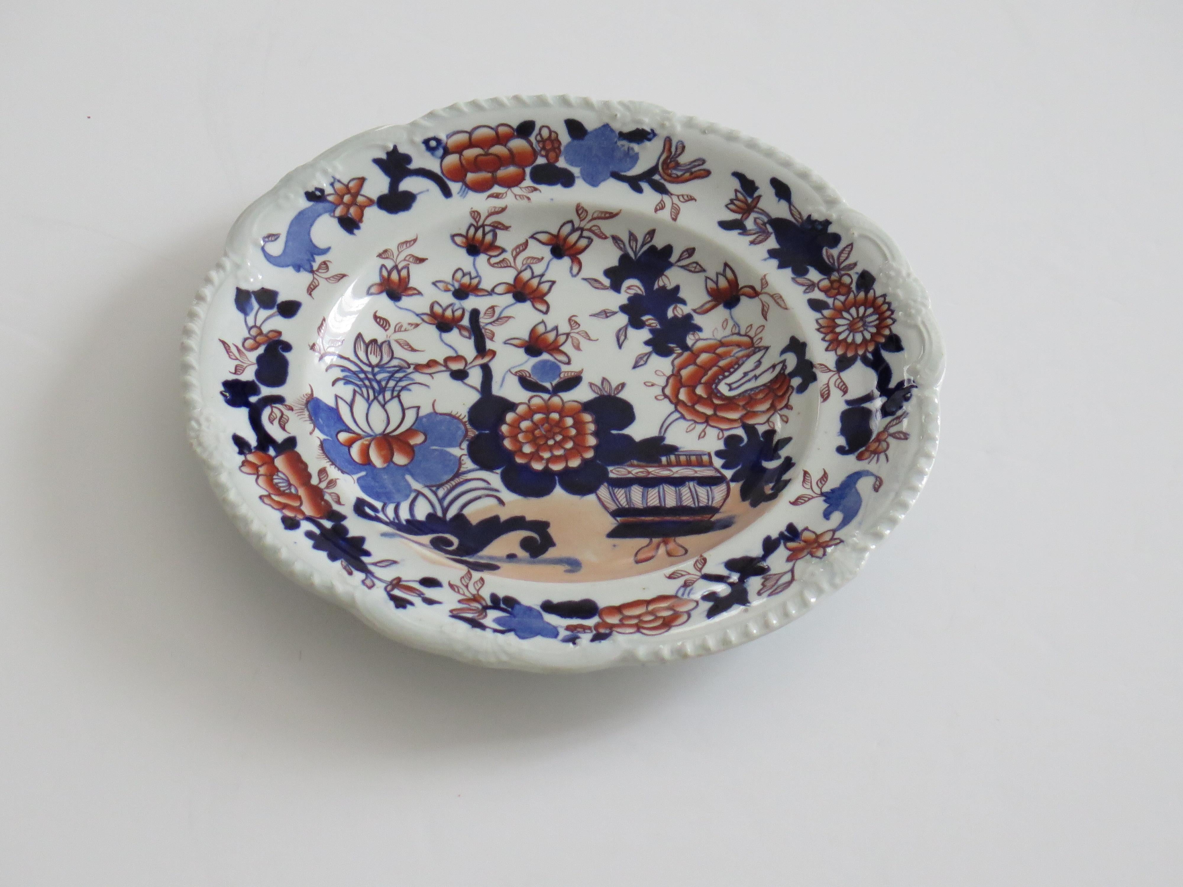 English Georgian Masons Ironstone Desert Plate in Basket Japan Ptn, Circa 1818 For Sale