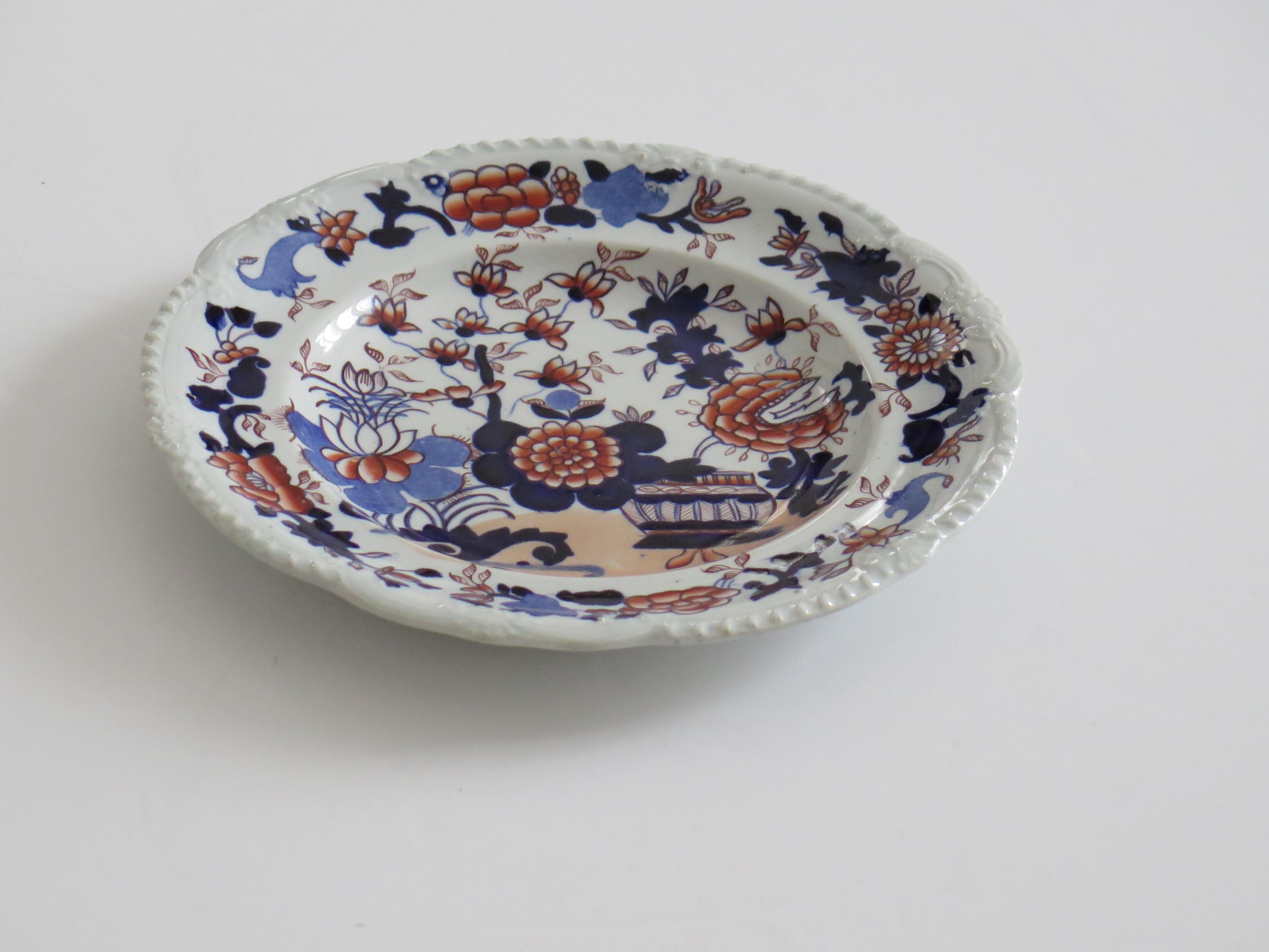 Hand-Painted Georgian Masons Ironstone Desert Plate in Basket Japan Ptn, Circa 1818 For Sale