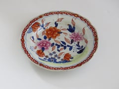 Georgian Masons Ironstone Desert Plate in Pink Rose on Stem & Rock ptn, Ca 1818
