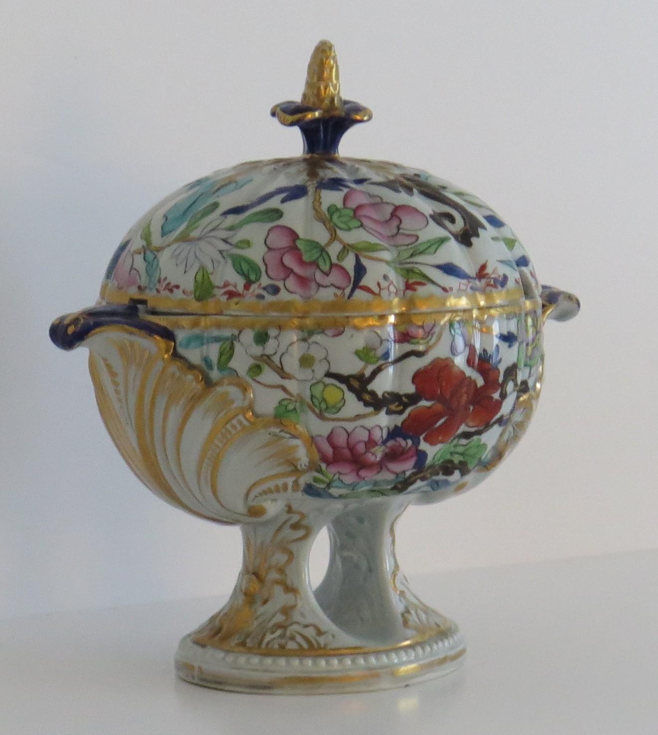 Chinoiserie Georgian Mason's Ironstone Desert Tureen & Lid in Chinese Thorn pattern, Ca 1818