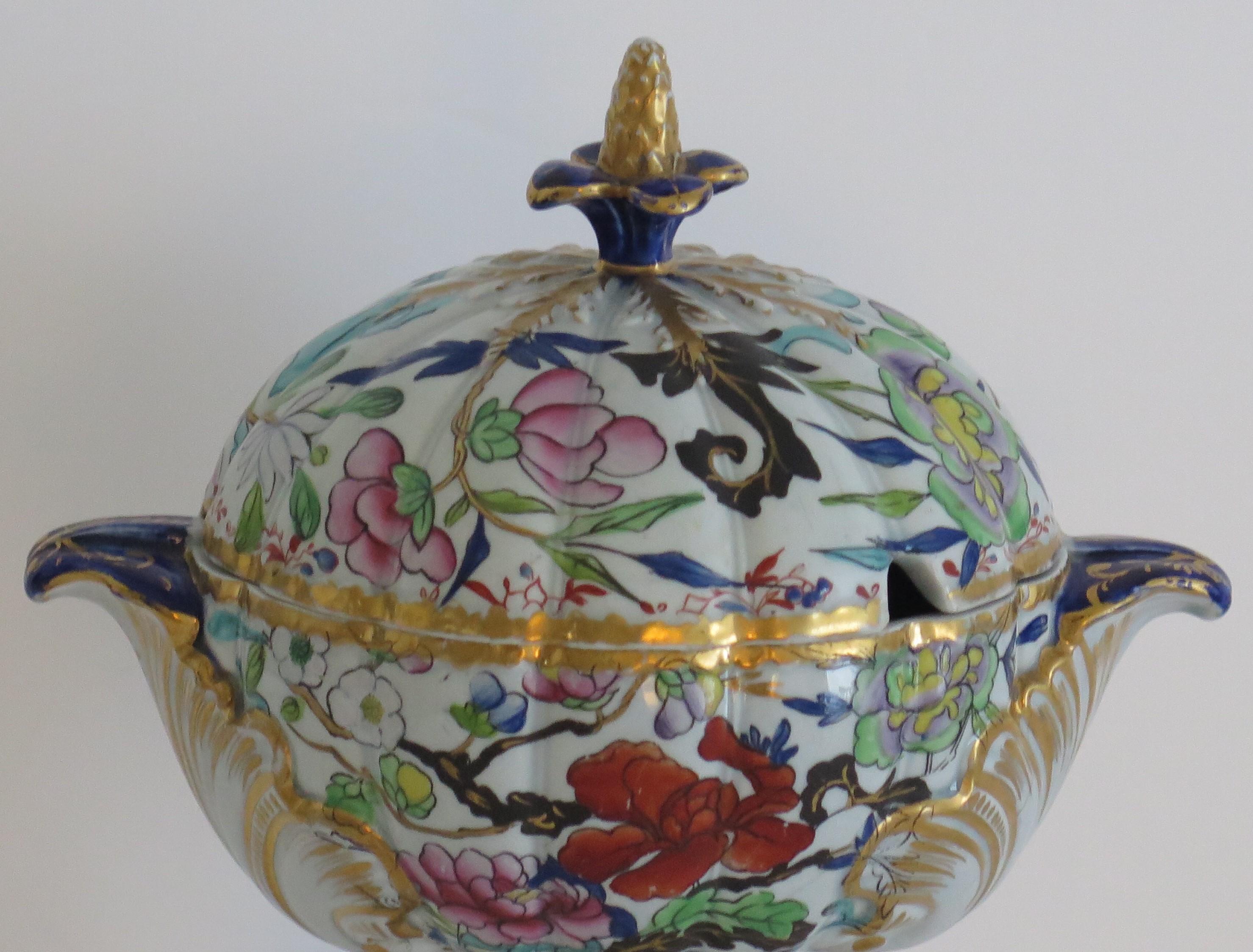 19th Century Georgian Mason's Ironstone Desert Tureen & Lid in Chinese Thorn pattern, Ca 1818