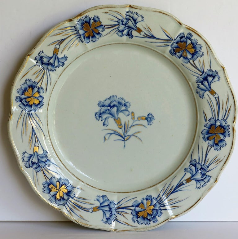 Mason's Ironstone Dinner Plate Hand Painted Blue Carnation