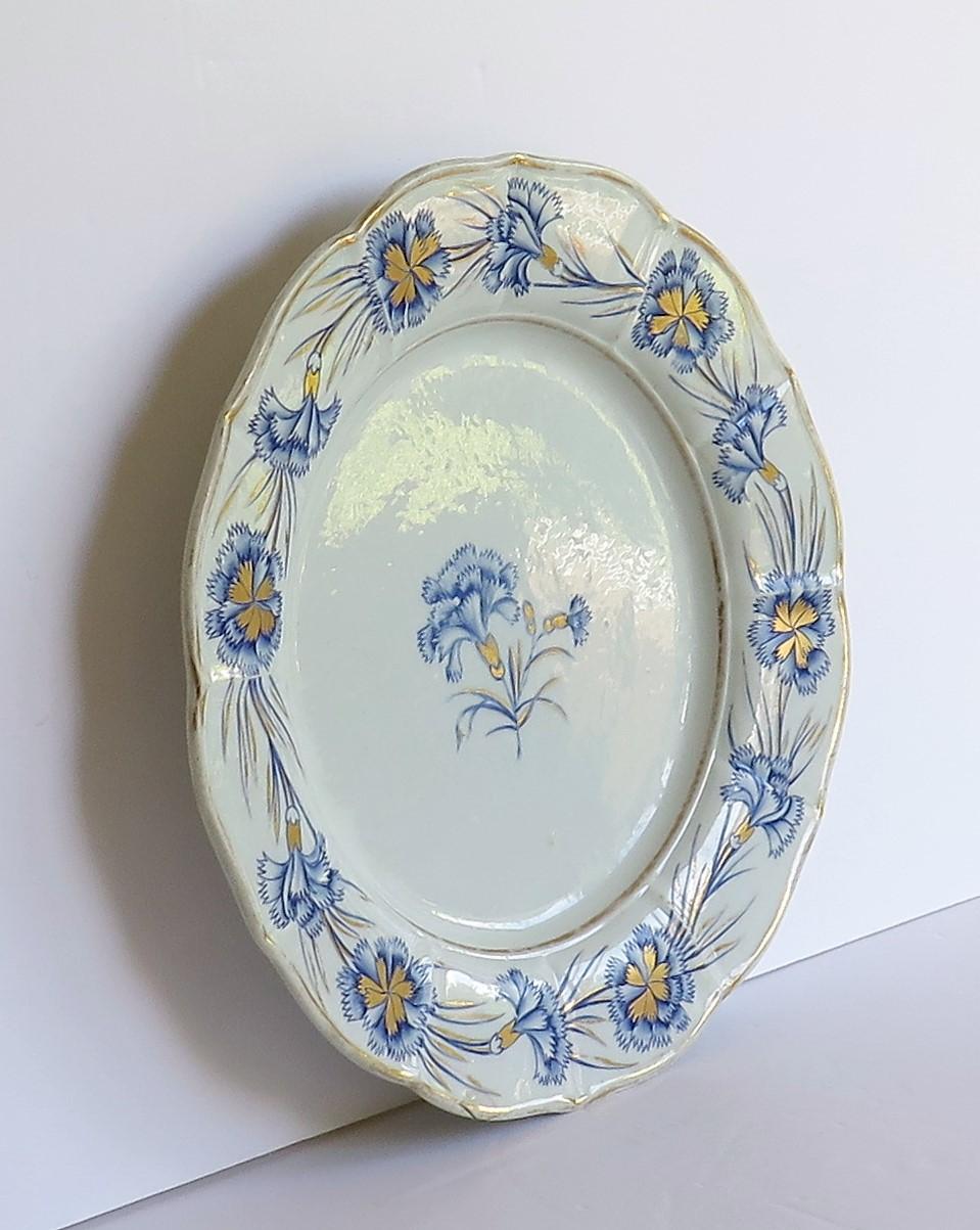 George III Georgian Mason's Ironstone Dinner Plate Hand Painted Blue Carnation Pattern