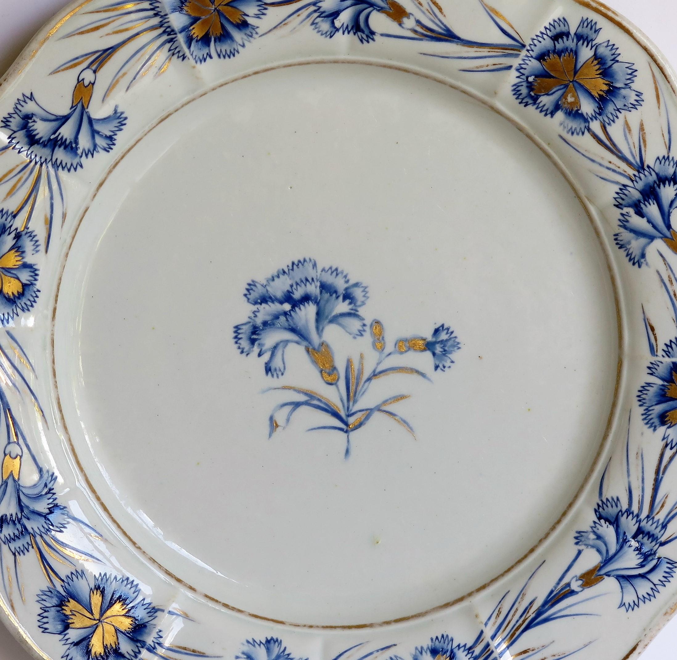 Georgian Mason's Ironstone Dinner Plate Hand Painted Blue Carnation Pattern 2