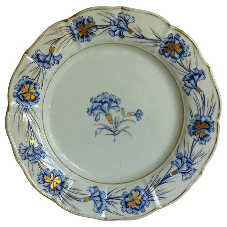 Mason's Ironstone Dinner Plate Hand Painted Blue Carnation