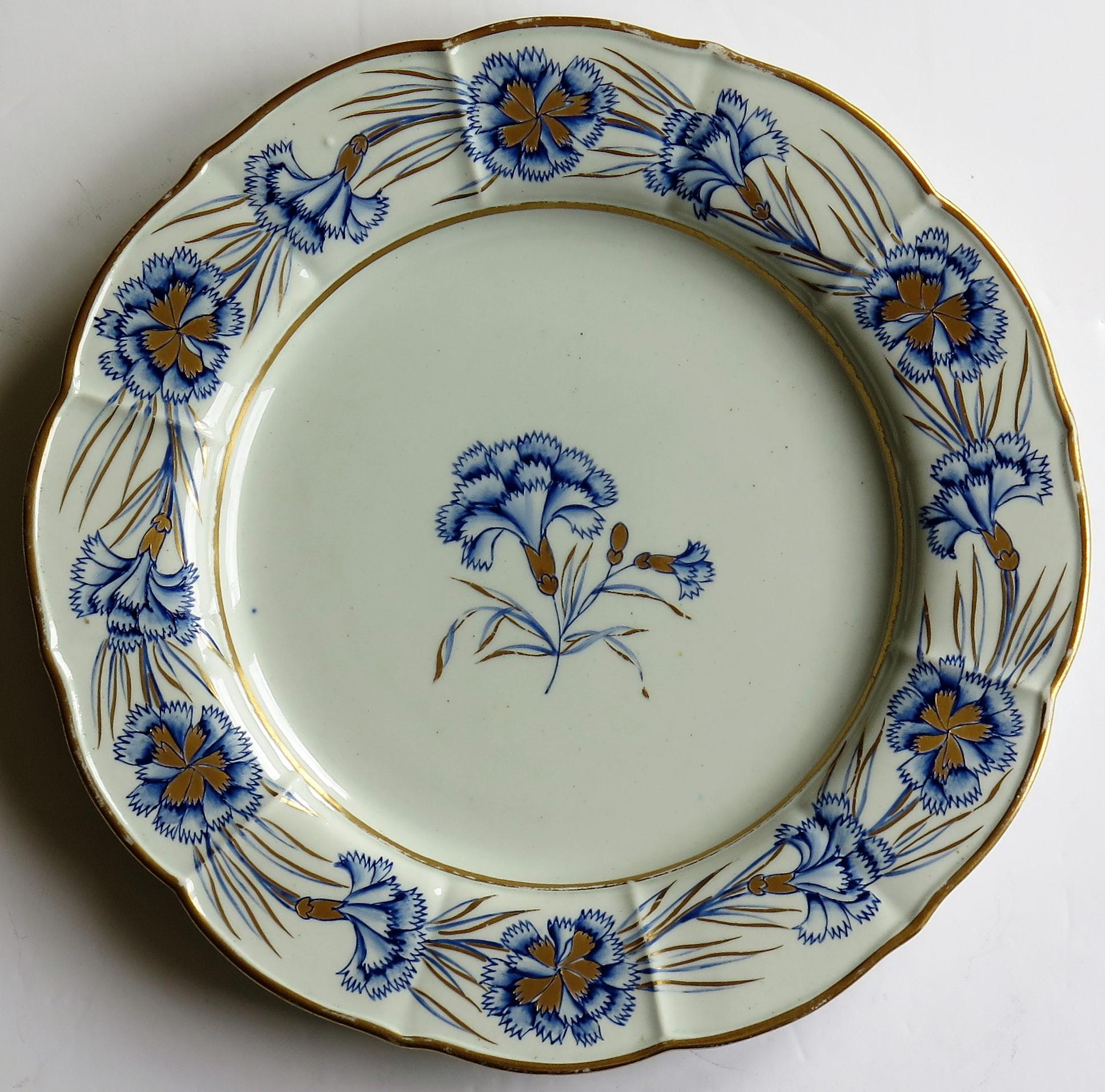 Georgian Mason's Ironstone Dinner Plate Hand Painted rare Blue Carnation Pattern 1