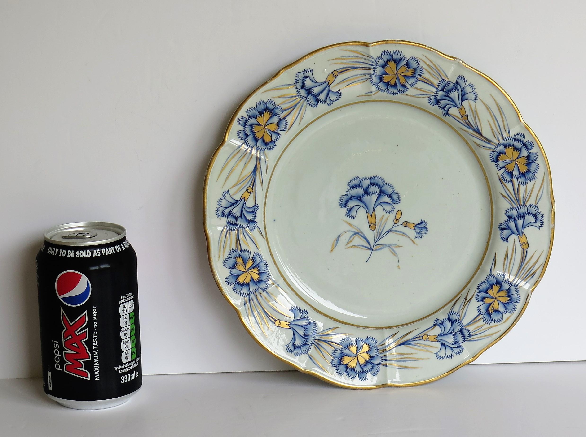 Georgian Mason's Ironstone Dinner Plate Hand Painted rare Blue Carnation Pattern 8