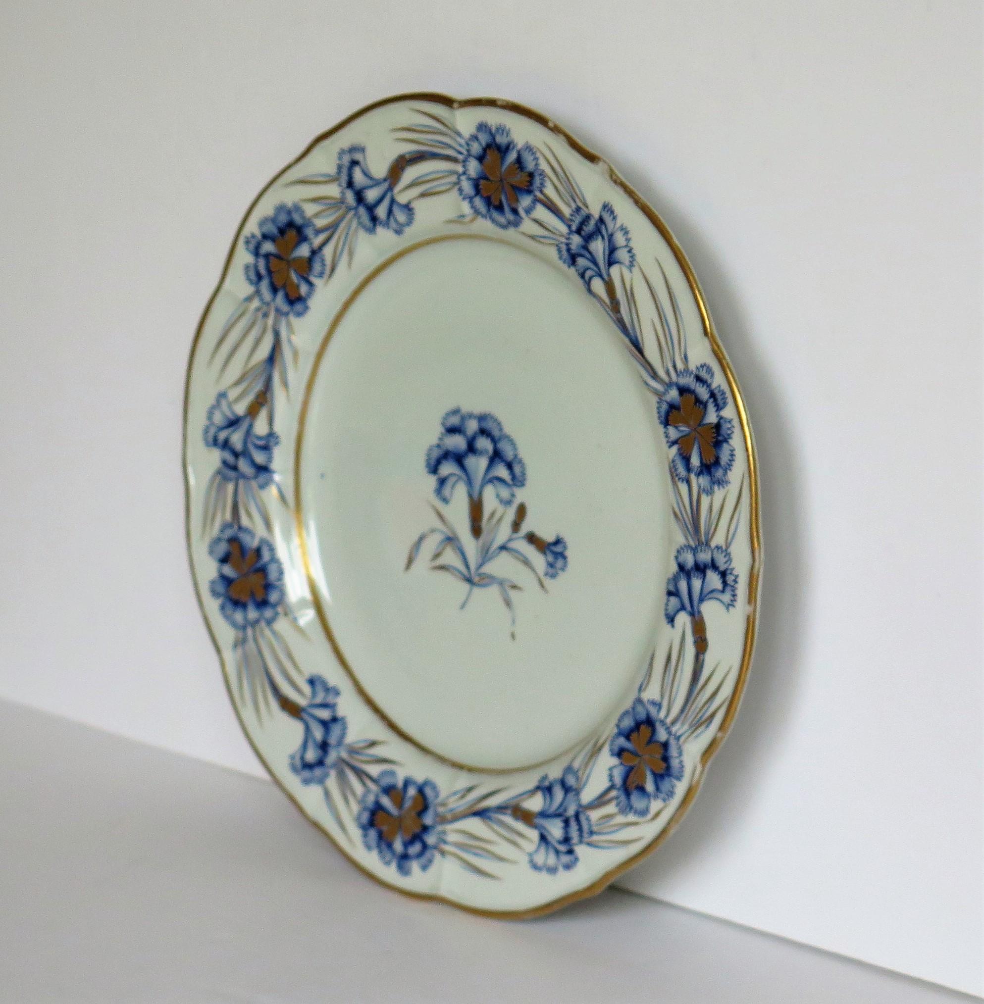 George III Georgian Mason's Ironstone Dinner Plate Hand Painted rare Blue Carnation Pattern