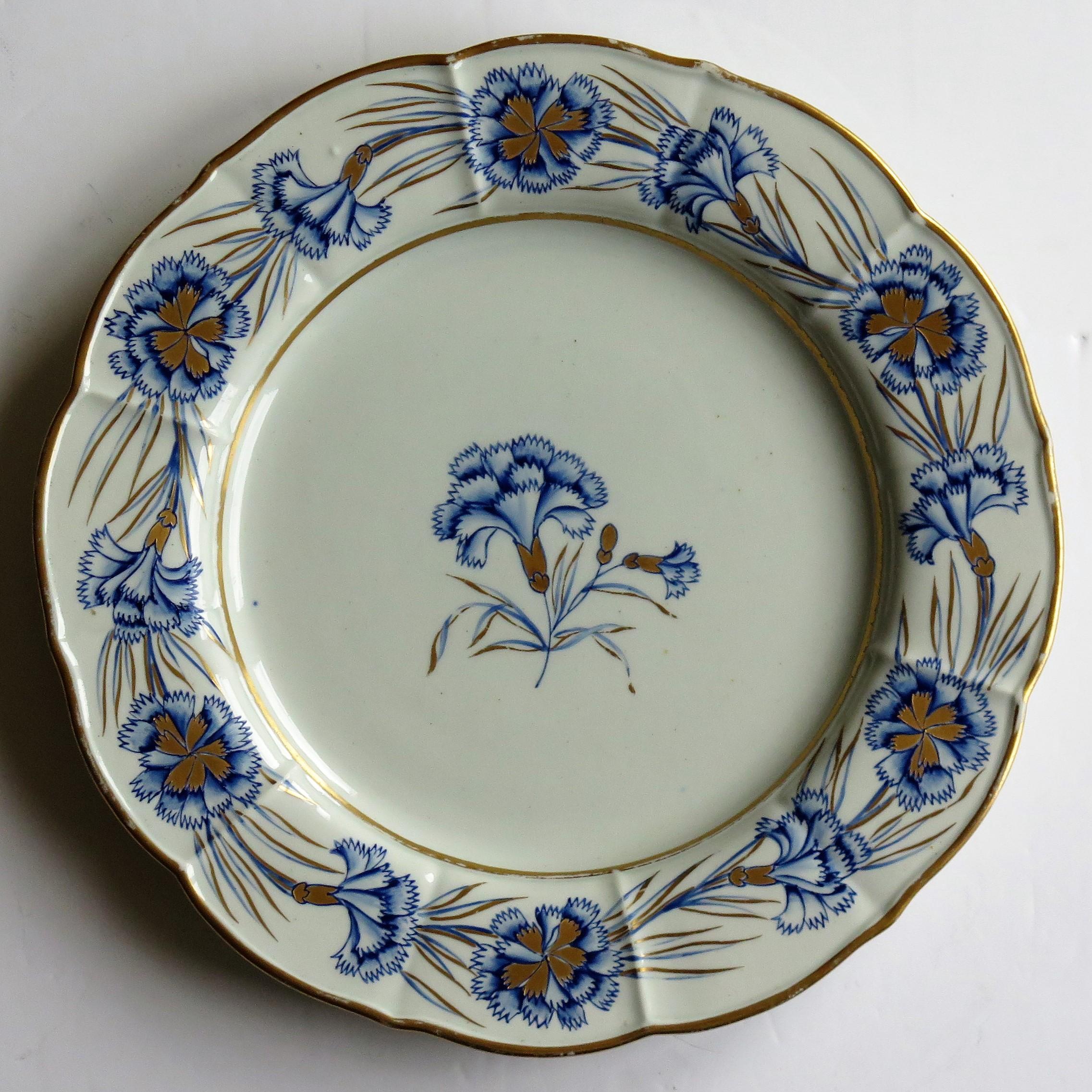 Hand-Painted Georgian Mason's Ironstone Dinner Plate Hand Painted rare Blue Carnation Pattern