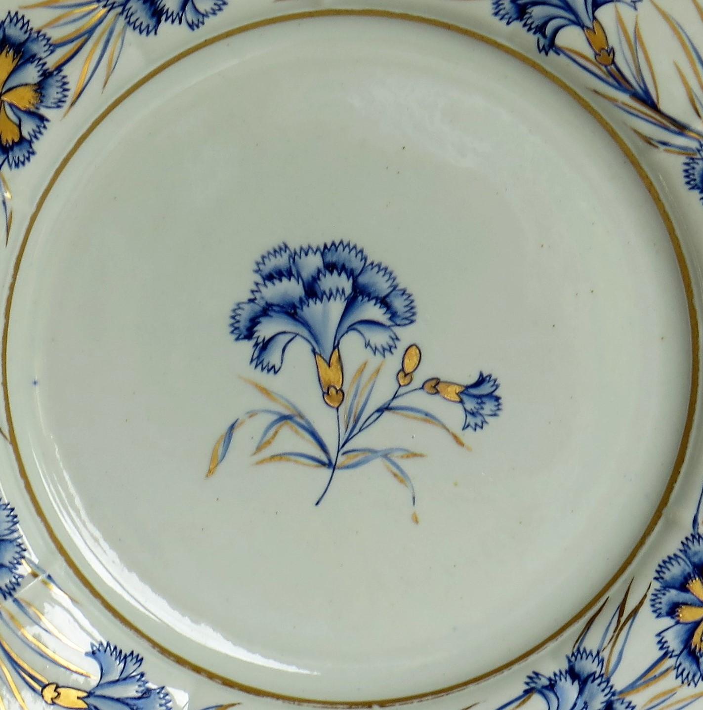 19th Century Georgian Mason's Ironstone Dinner Plate Hand Painted rare Blue Carnation Pattern