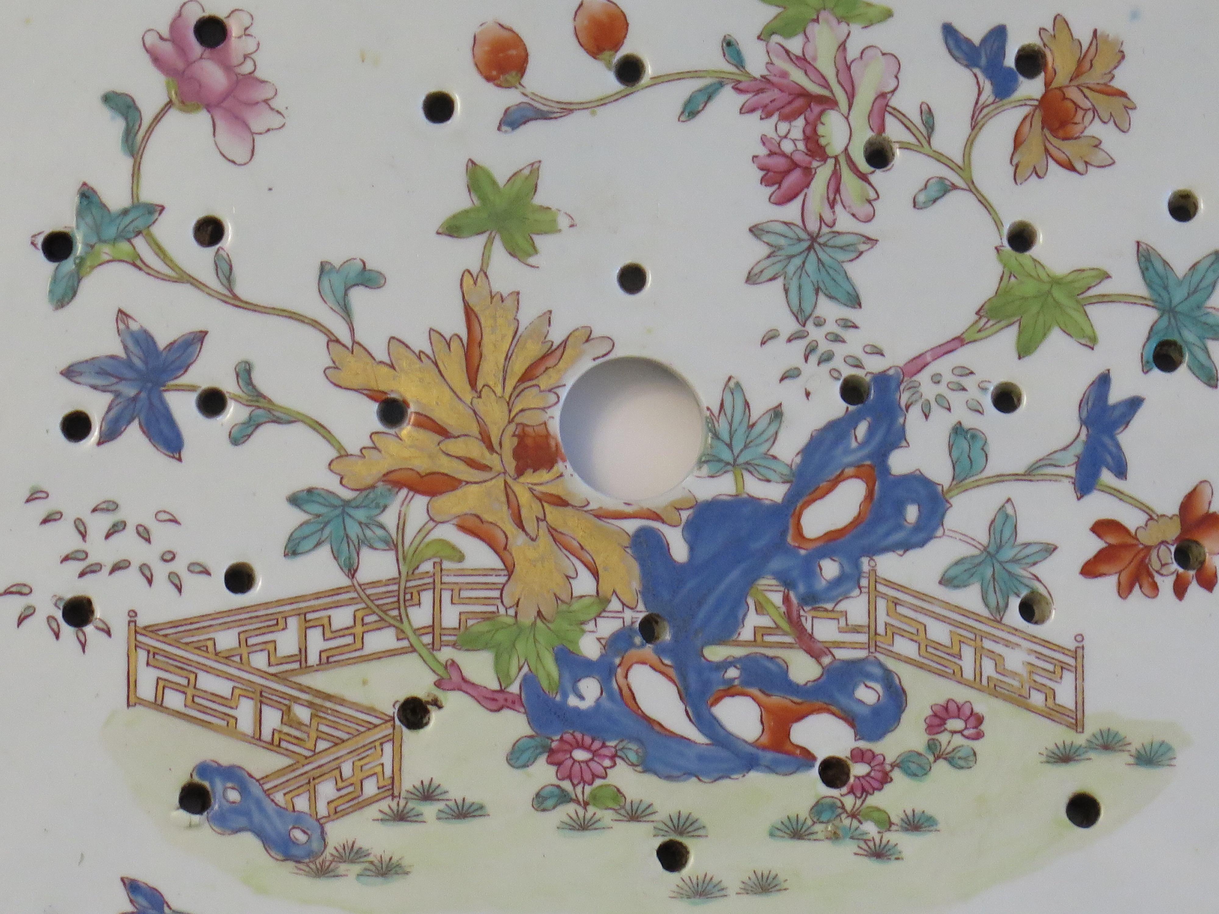 Georgian Mason's Ironstone Drainer Plate in Fence Rock and Tree Pattern, Ca 1818 For Sale 6