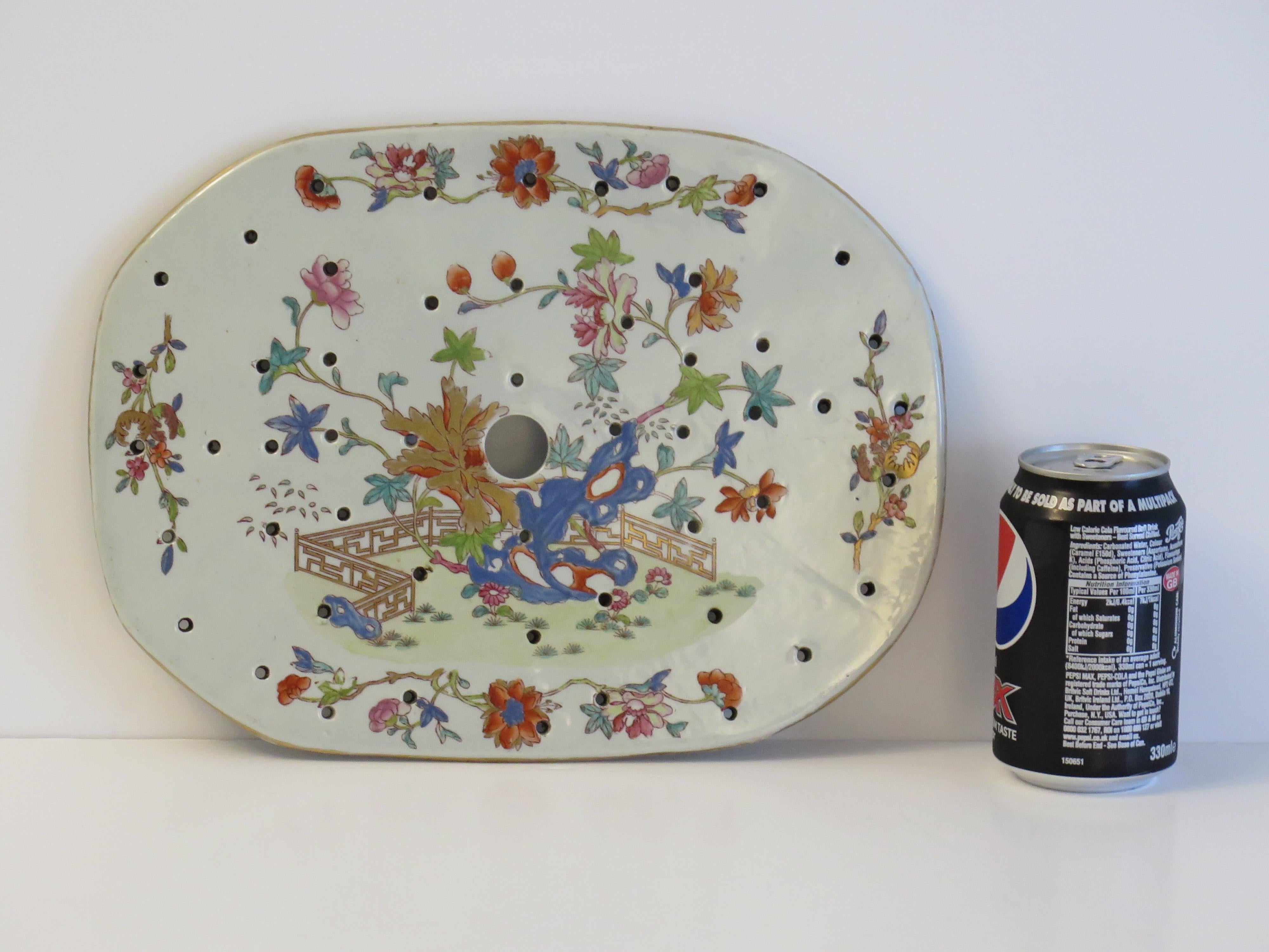 Georgian Mason's Ironstone Drainer Plate in Fence Rock and Tree Pattern, Ca 1818 For Sale 10