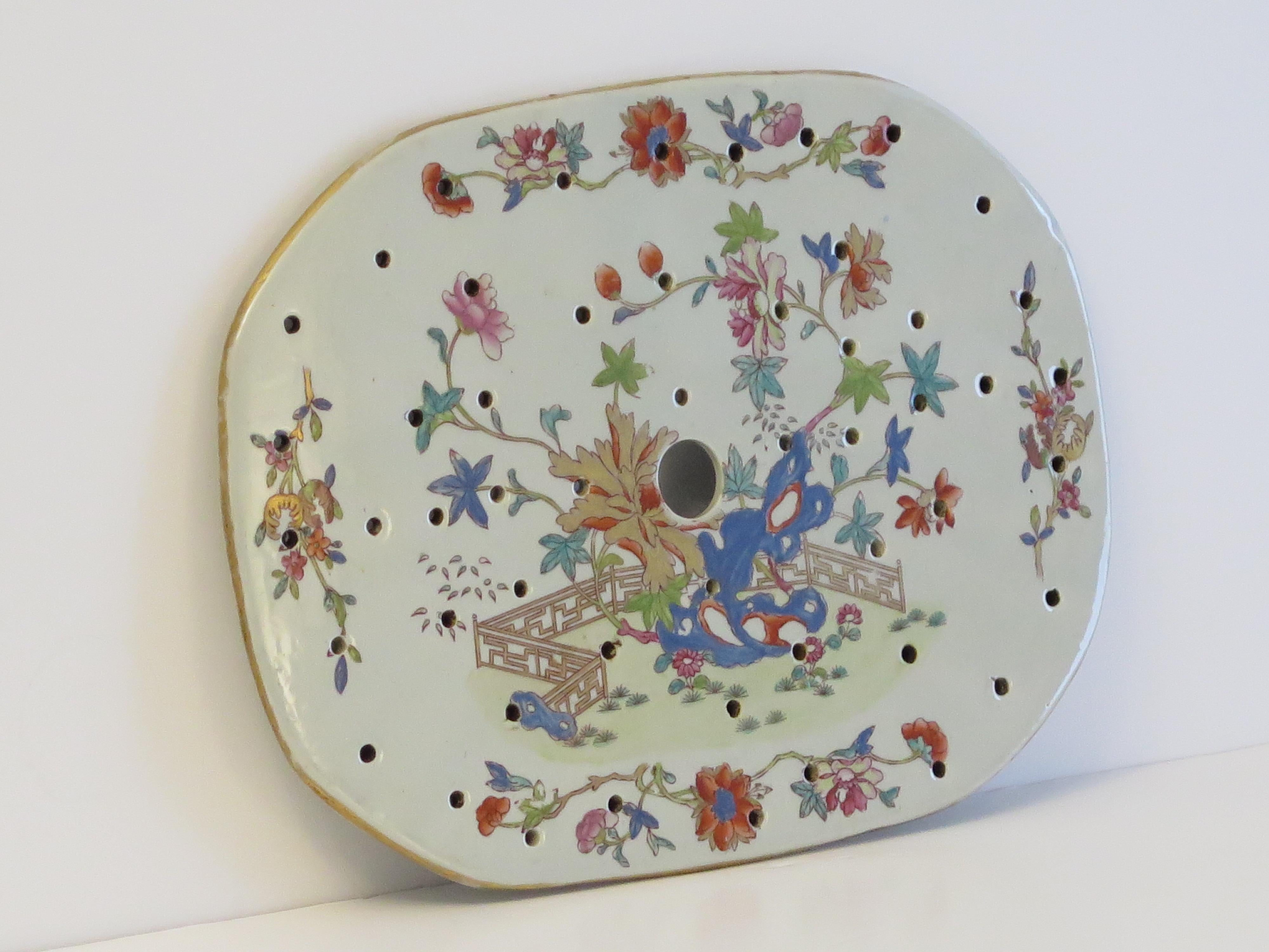 19th Century Georgian Mason's Ironstone Drainer Plate in Fence Rock and Tree Pattern, Ca 1818 For Sale