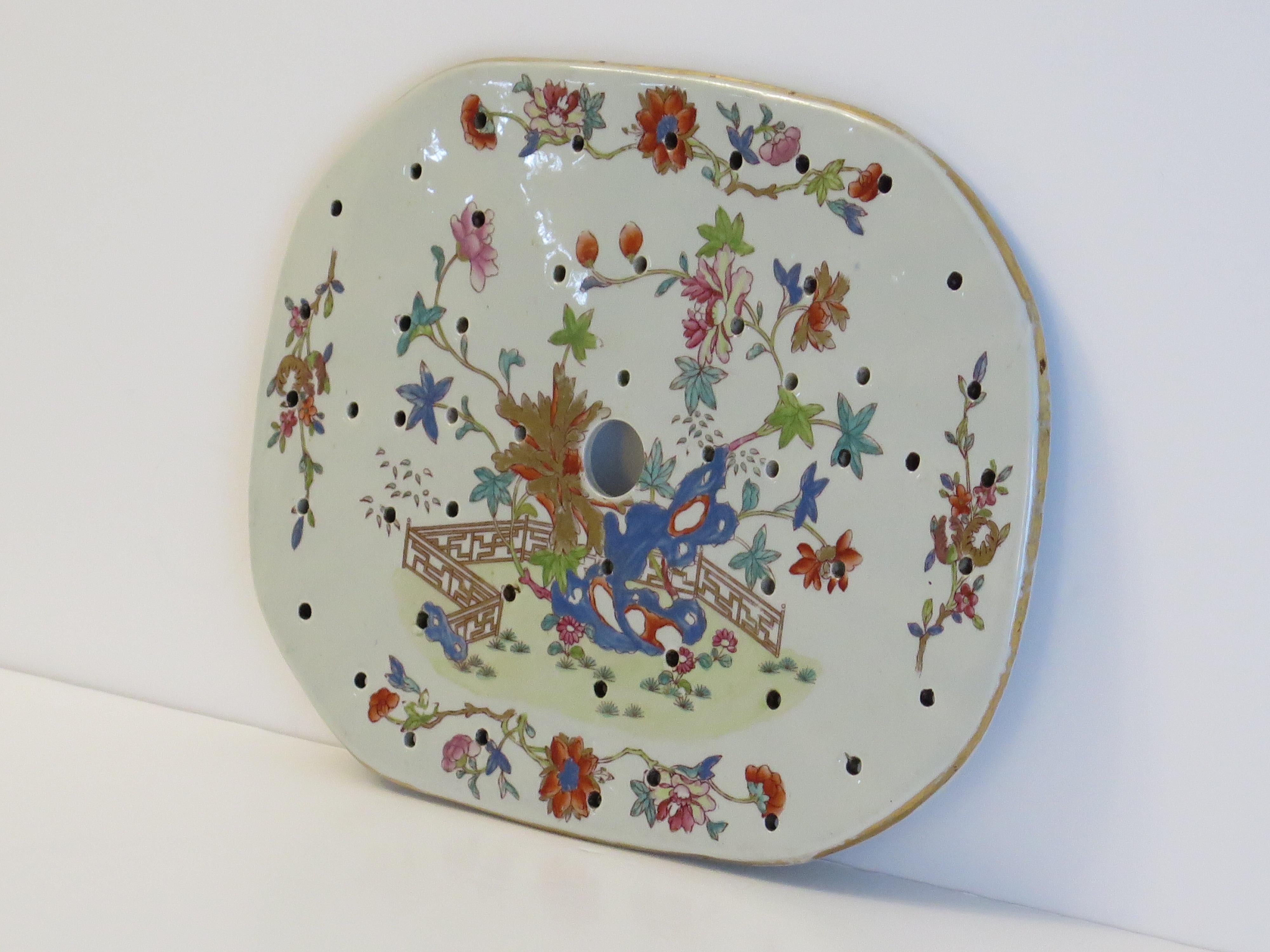 Georgian Mason's Ironstone Drainer Plate in Fence Rock and Tree Pattern, Ca 1818 For Sale 1