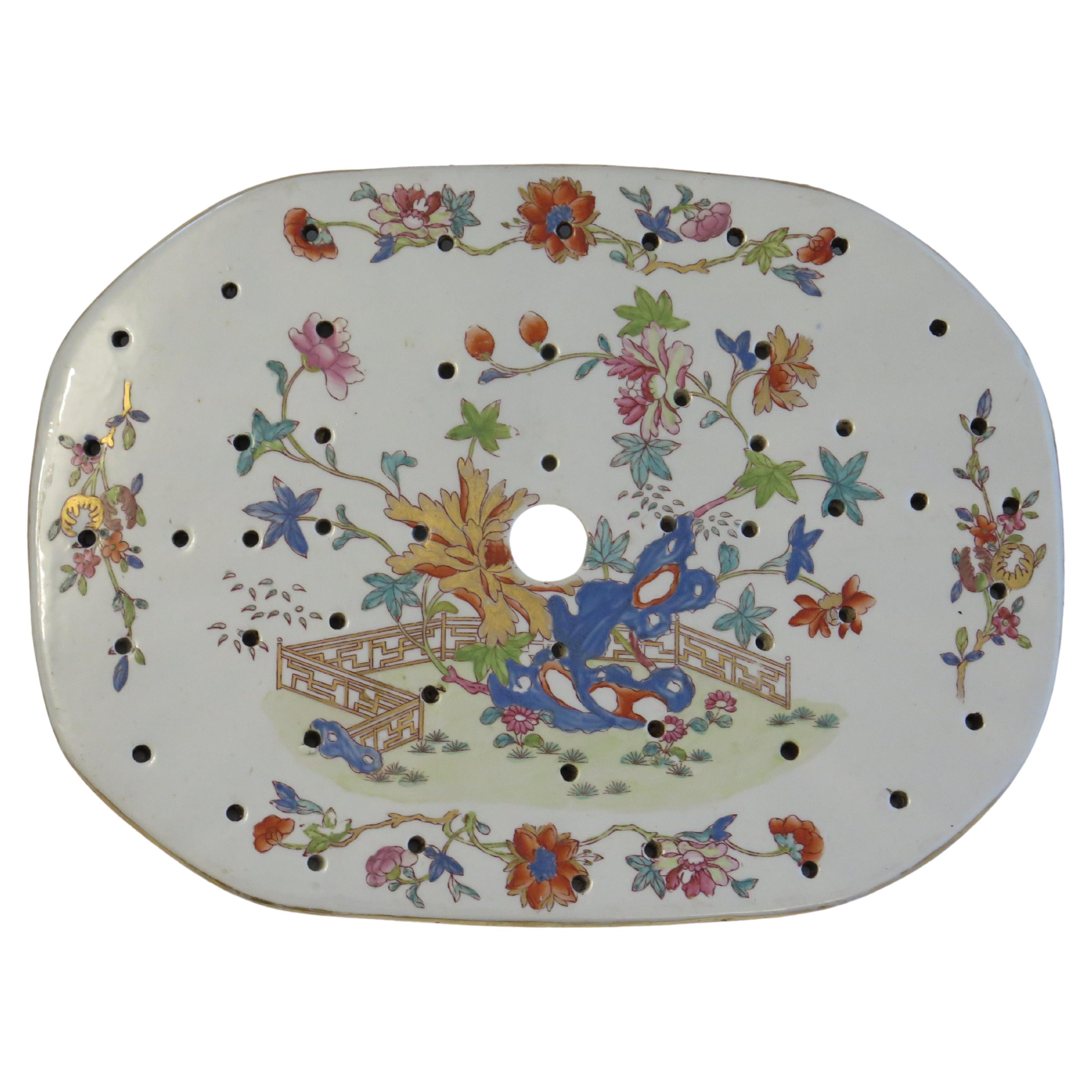 Georgian Mason's Ironstone Drainer Plate in Fence Rock and Tree Pattern, Ca 1818 For Sale