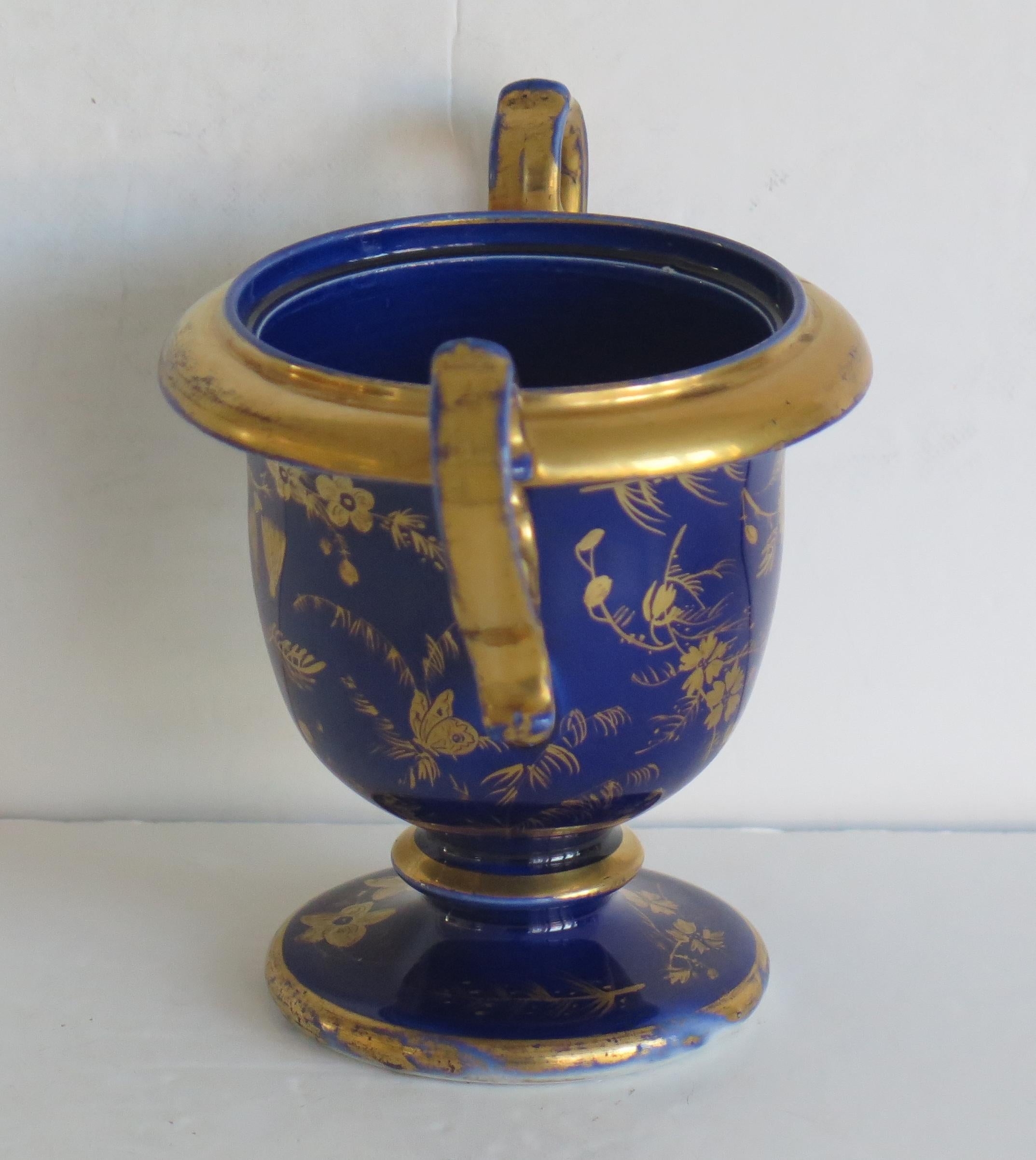 English Georgian Mason's Ironstone Footed Vase with High Loop Handles, circa 1820