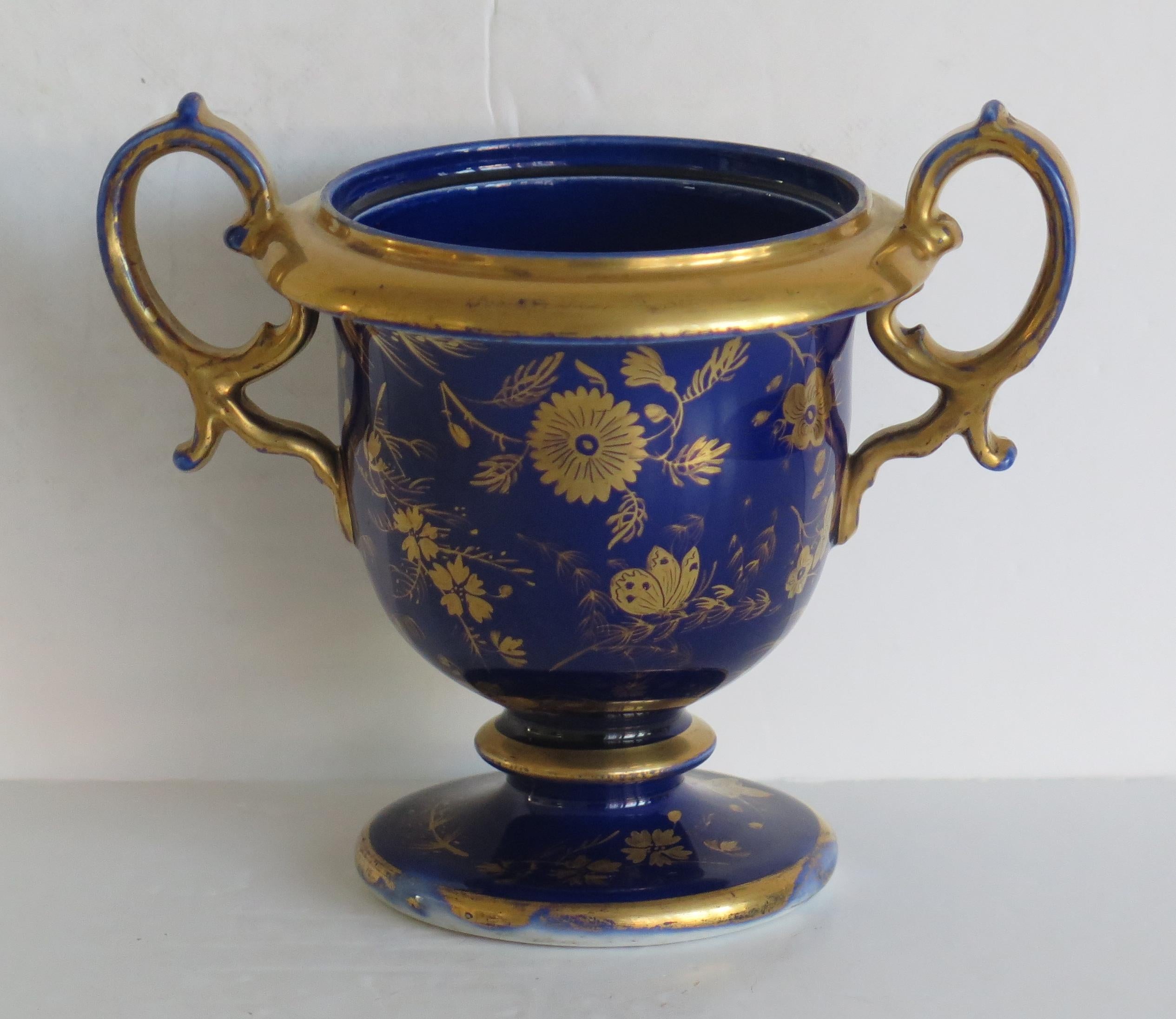 Hand-Painted Georgian Mason's Ironstone Footed Vase with High Loop Handles, circa 1820