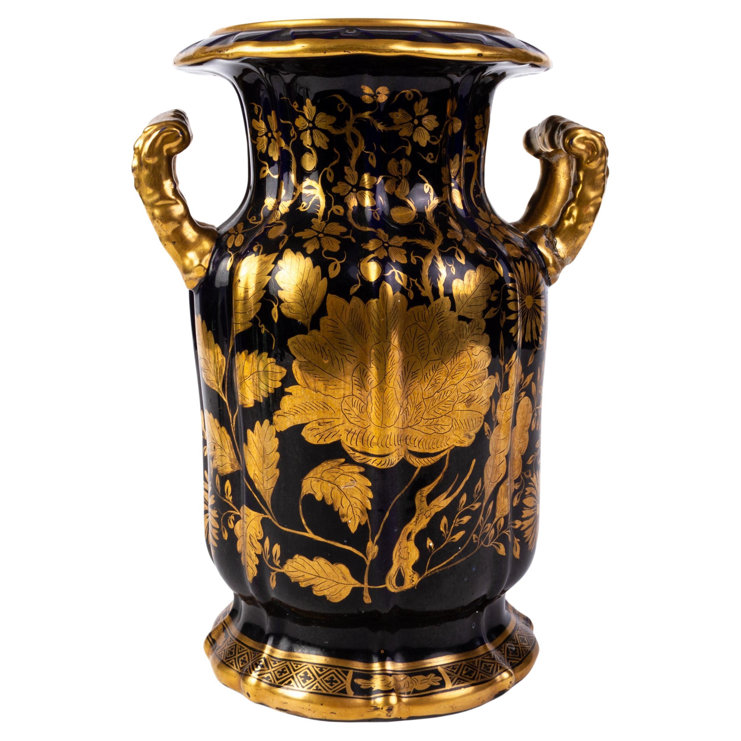 Georgian Mason's Ironstone Gilt Cobalt Vase Ca. 1830