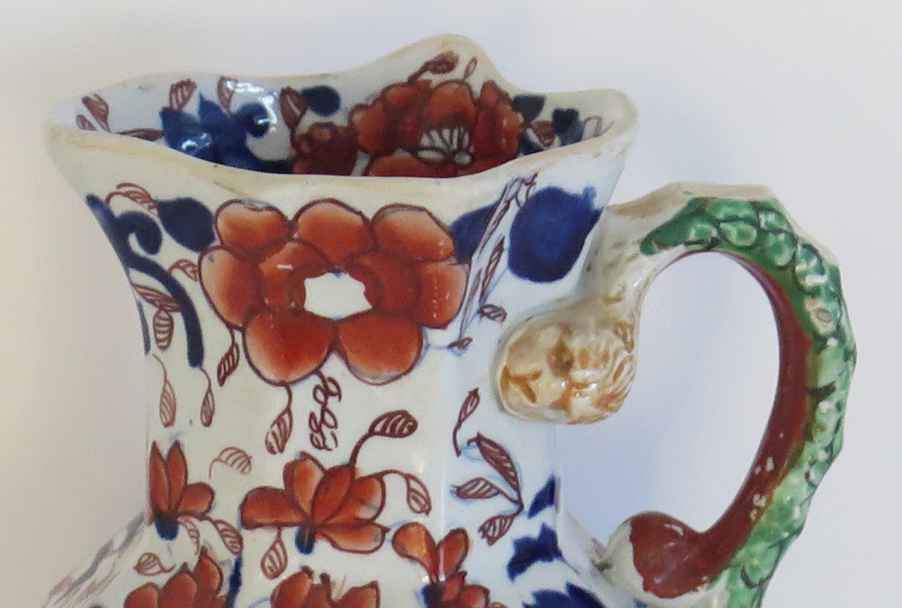This is a very good, early Mason's Ironstone Hydra jug or pitcher in the Basket Japan pattern, made in the English, late Georgian period, circa 1815-1820.

This jug is very decorative and of mid size, as these jugs were made in a large range of