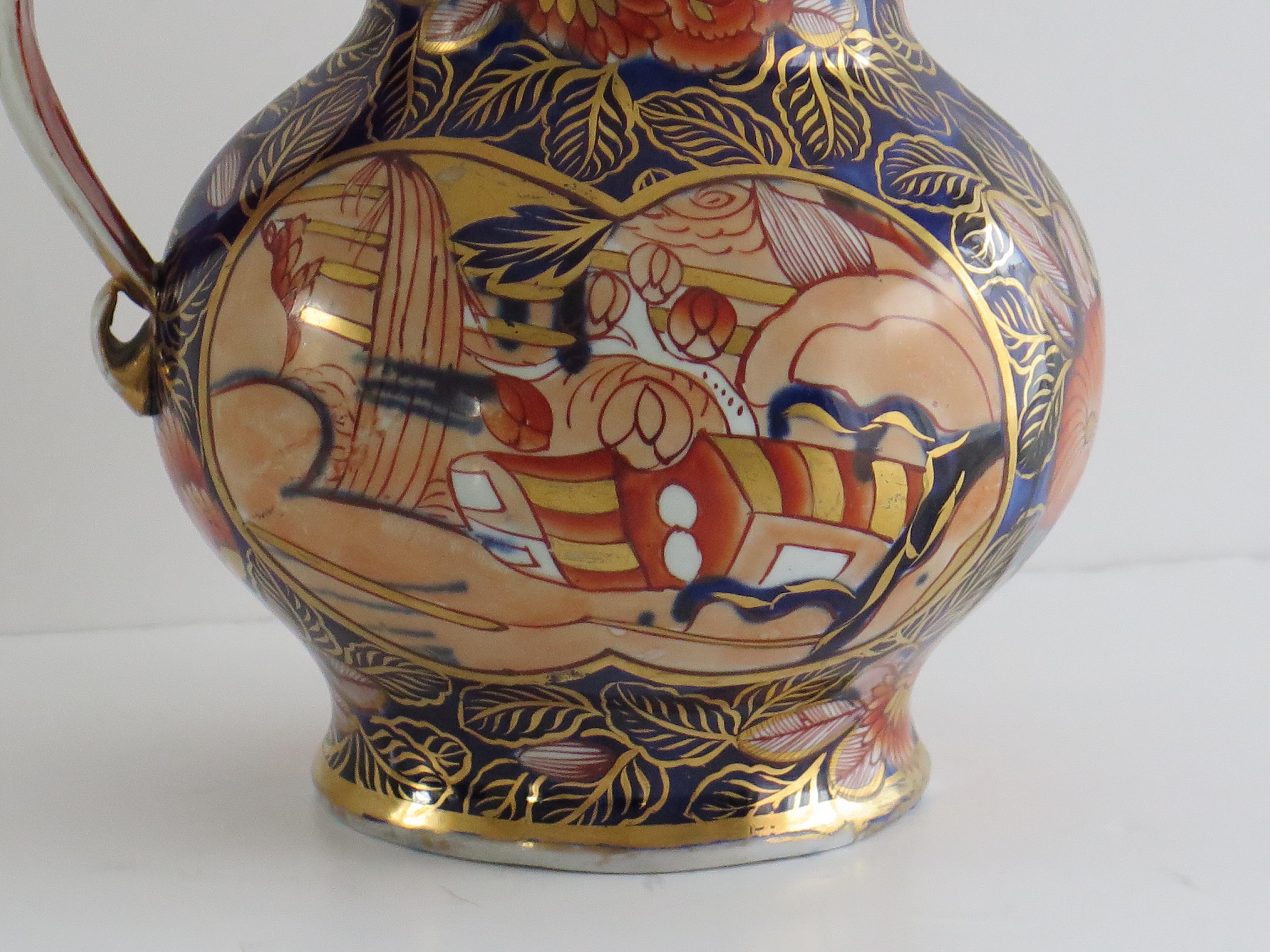 Georgian Masons Ironstone Krug oder Krug in School House Ptn seltene Form, ca. 1815 im Angebot 4