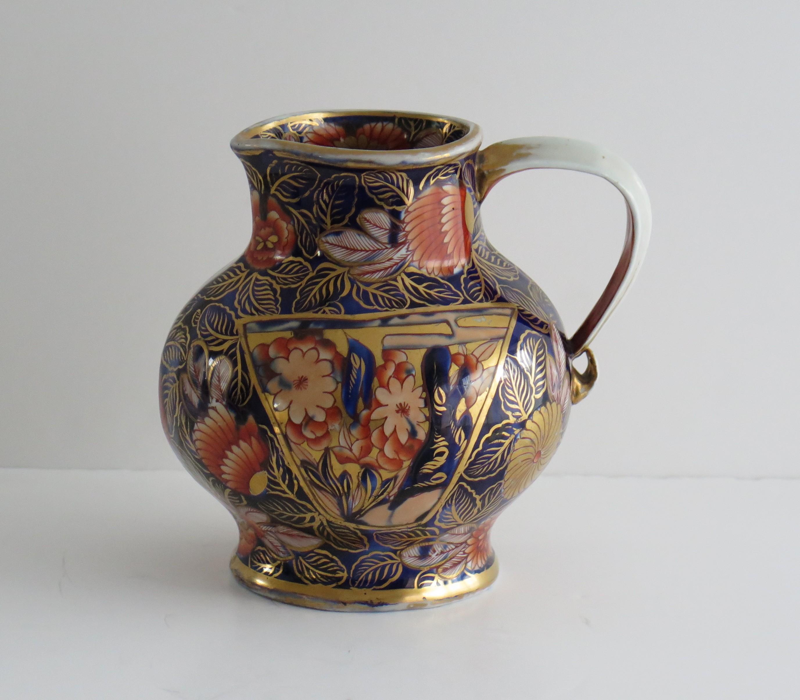 Georgian Masons Ironstone Krug oder Krug in School House Ptn seltene Form, ca. 1815 (Handbemalt) im Angebot