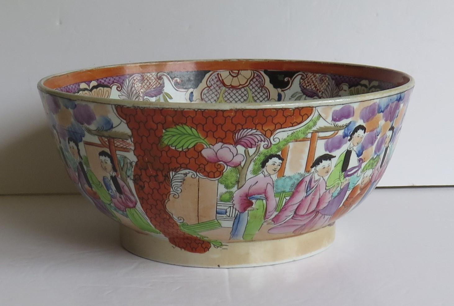 Hand-Painted Georgian Mason's Ironstone Large Bowl in Red Scale People Pattern, Circa 1815