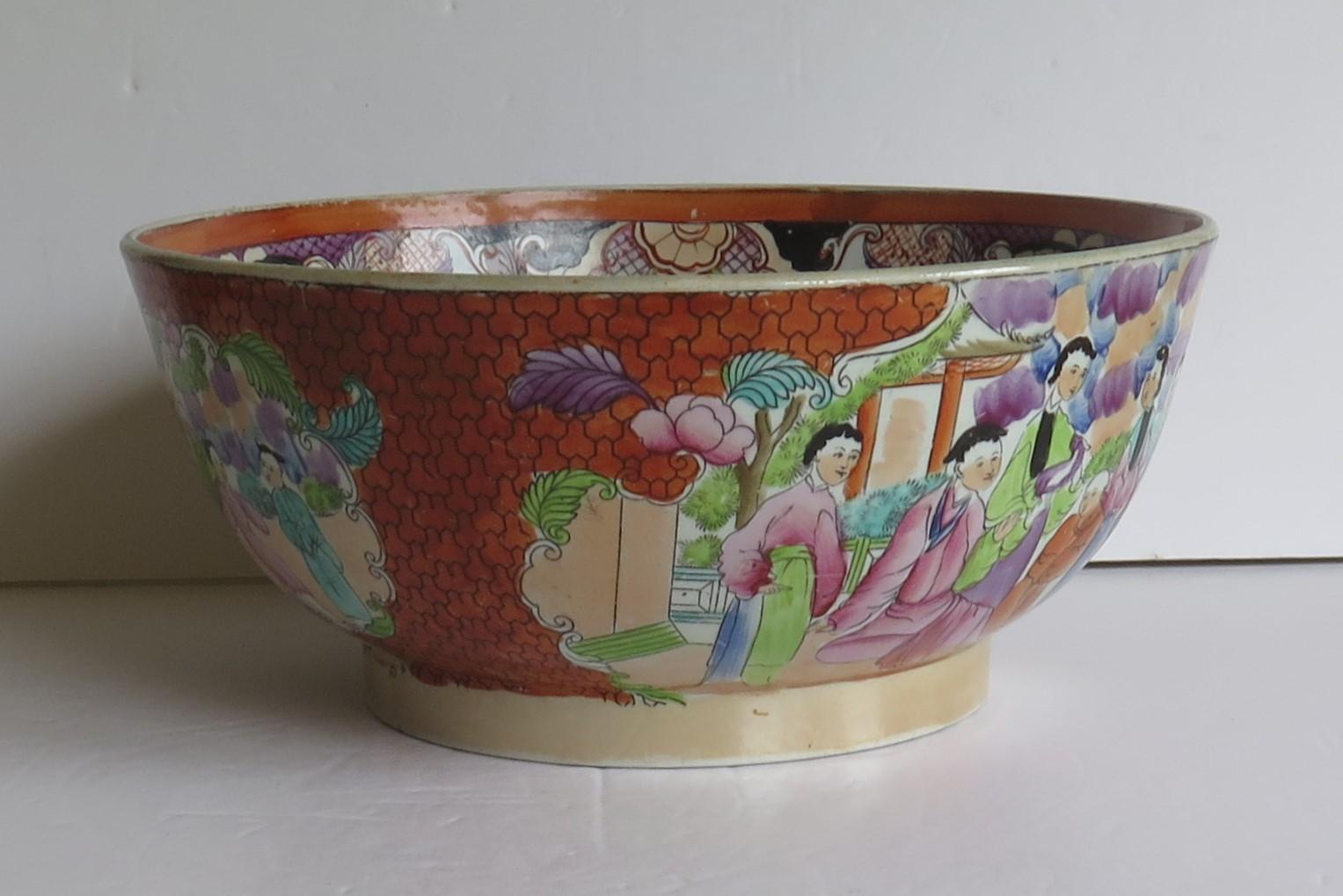 Georgian Mason's Ironstone Large Bowl in Red Scale People Pattern, Circa 1815 In Good Condition In Lincoln, Lincolnshire