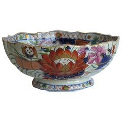 Georgian Mason's Ironstone Large Bowl in Water Lily Pattern Old Stapled Repair