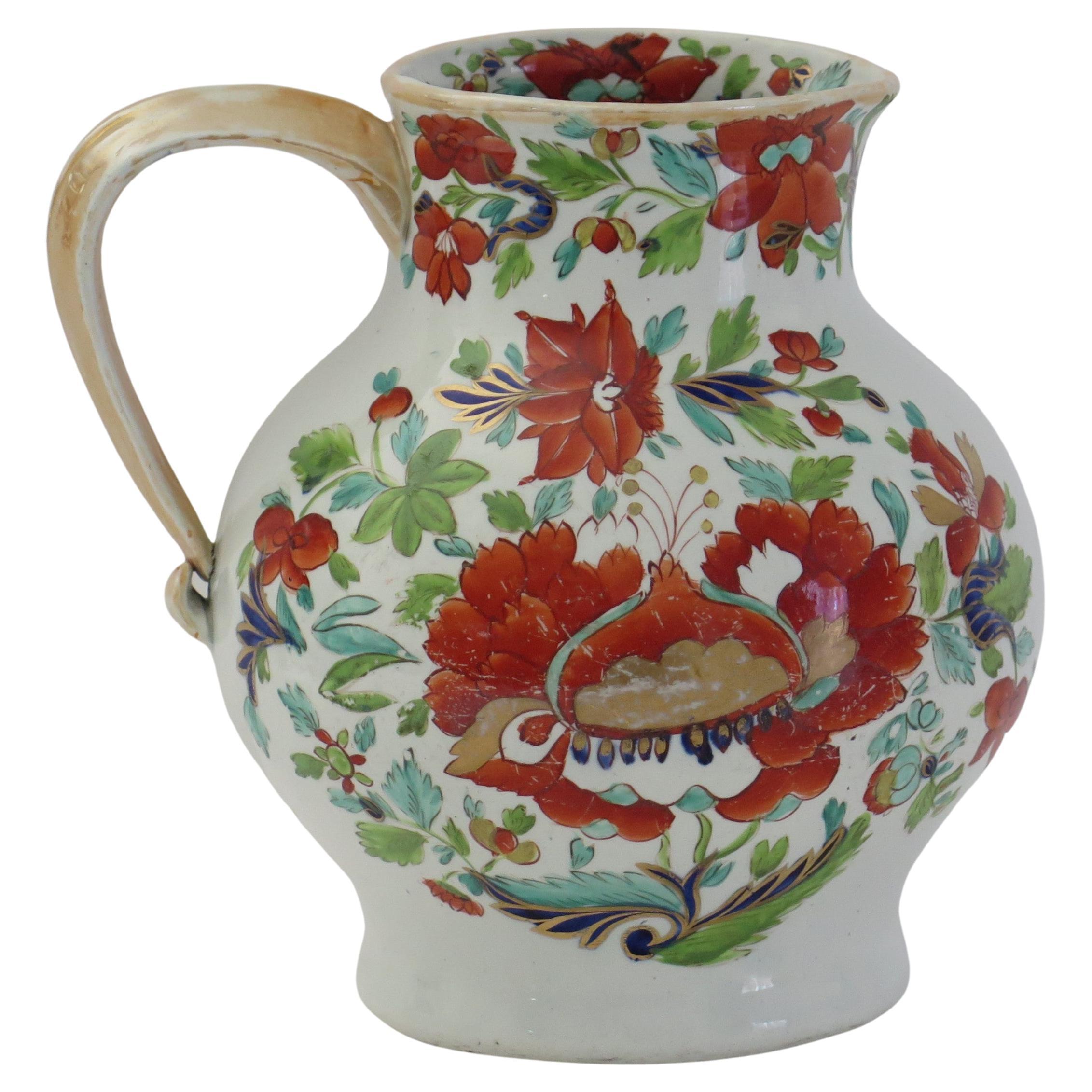 Rare Georgian Mason's Ironstone Large Jug or Pitcher Stamen Flower Ptn. Ca 1818 For Sale