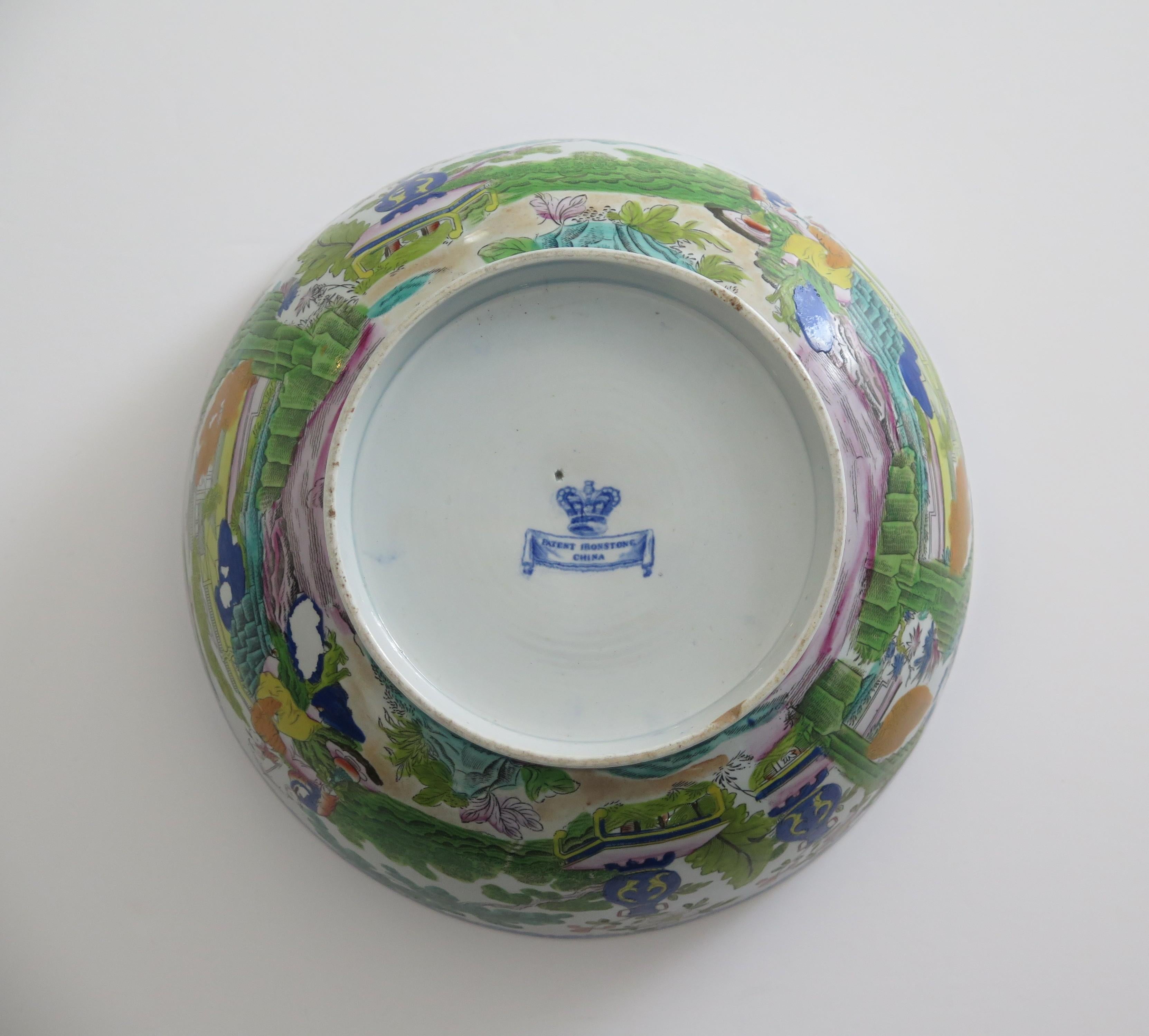 Georgian Masons Ironstone large Punch Bowl in rare Mogul Pattern, circa 1815 For Sale 11