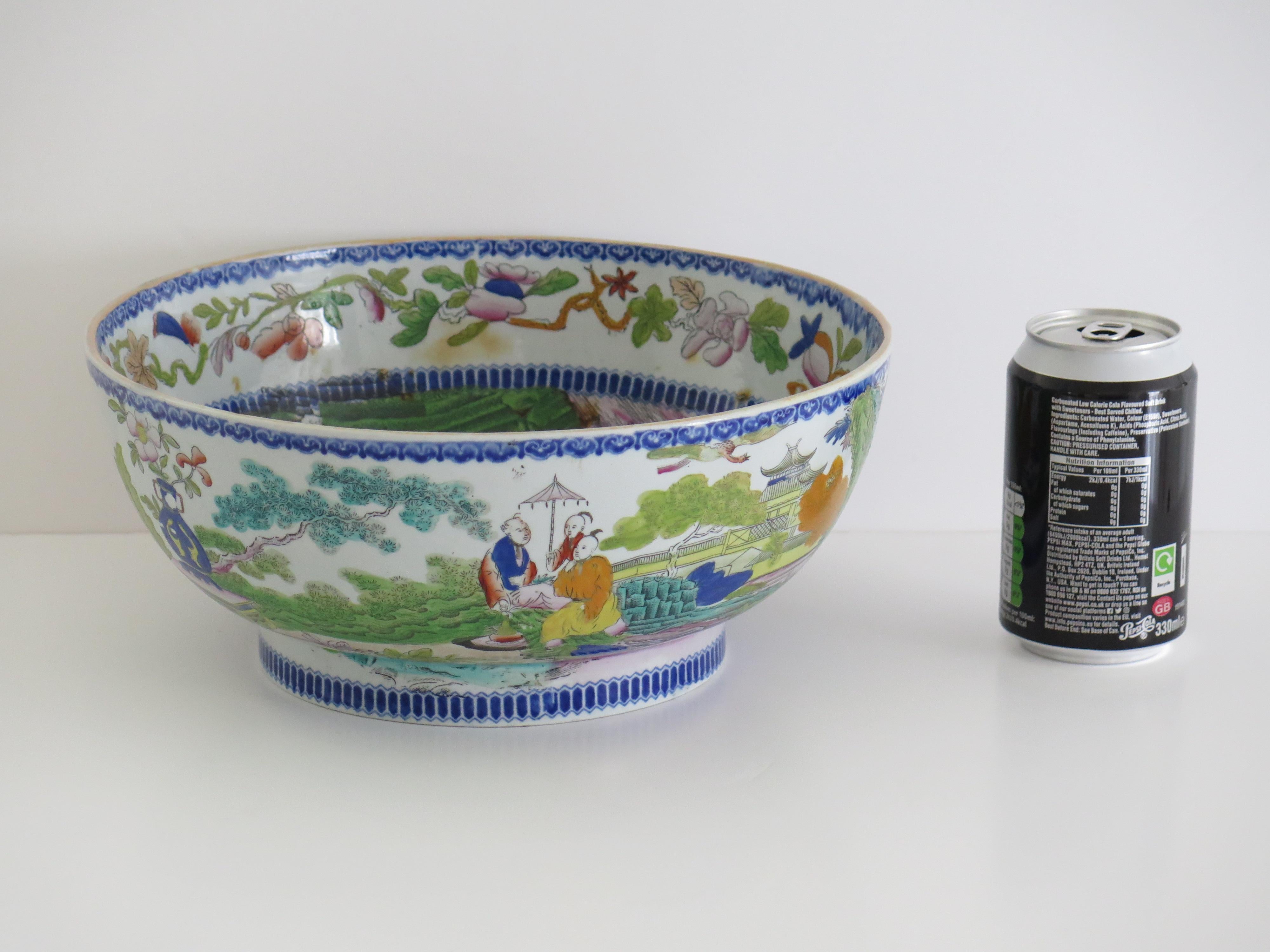Georgian Masons Ironstone large Punch Bowl in rare Mogul Pattern, circa 1815 For Sale 13