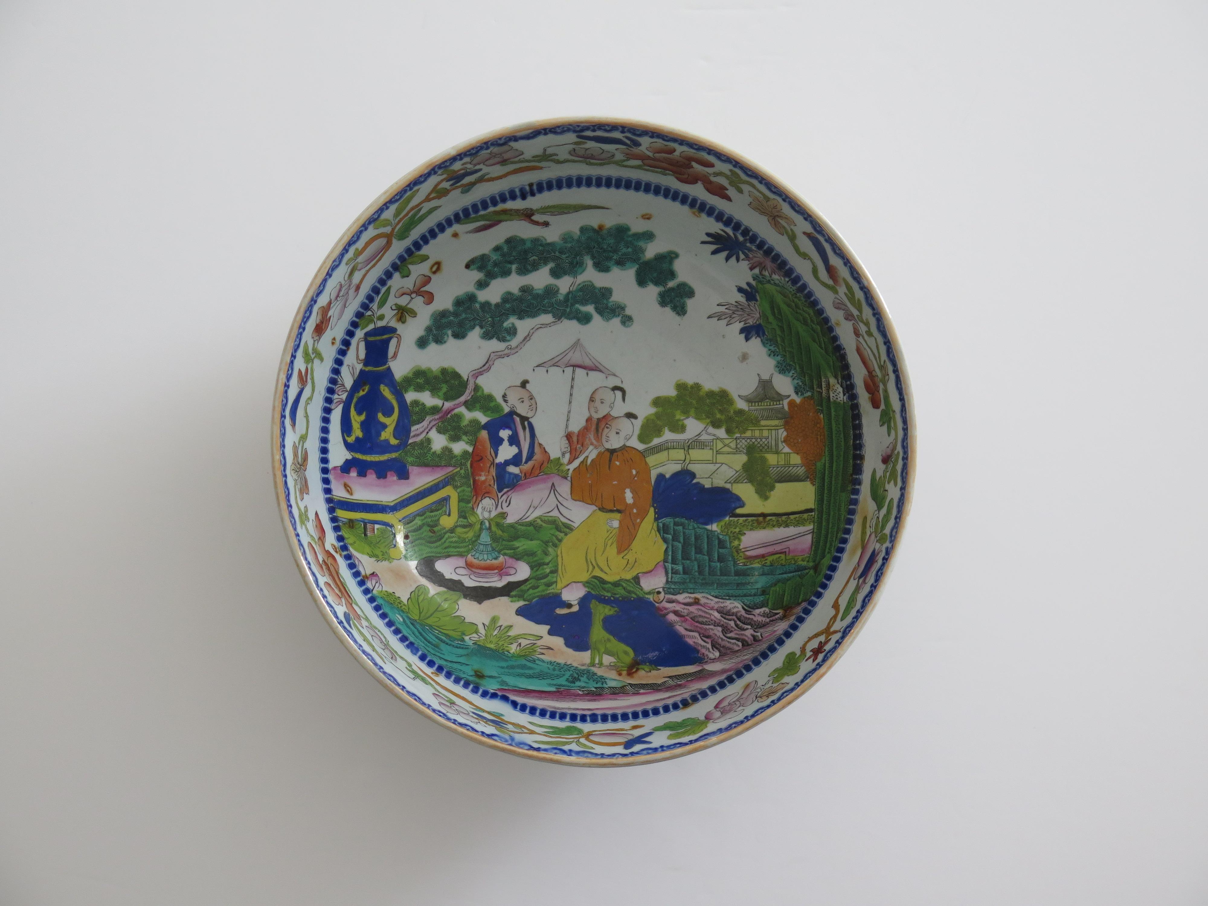 Chinoiserie Georgian Masons Ironstone large Punch Bowl in rare Mogul Pattern, circa 1815 For Sale