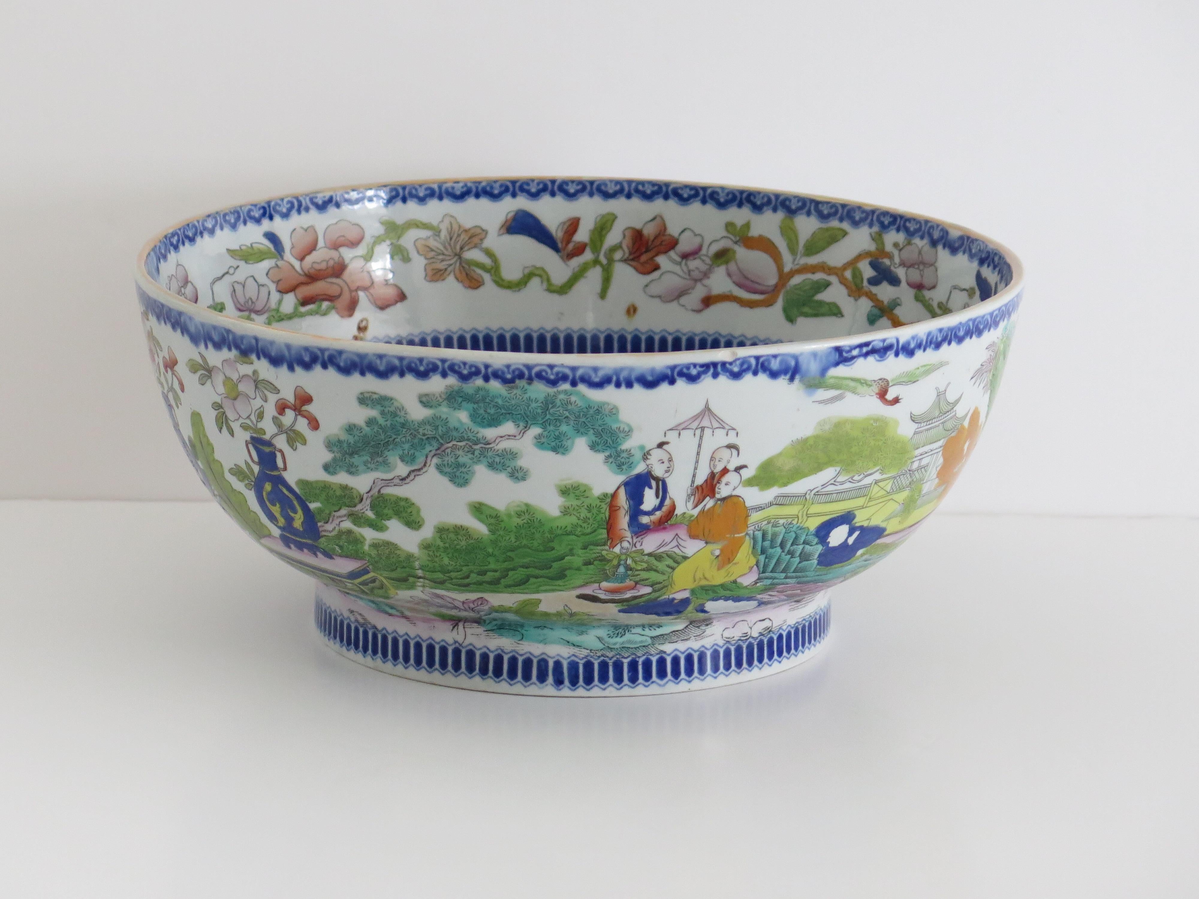 19th Century Georgian Masons Ironstone large Punch Bowl in rare Mogul Pattern, circa 1815 For Sale