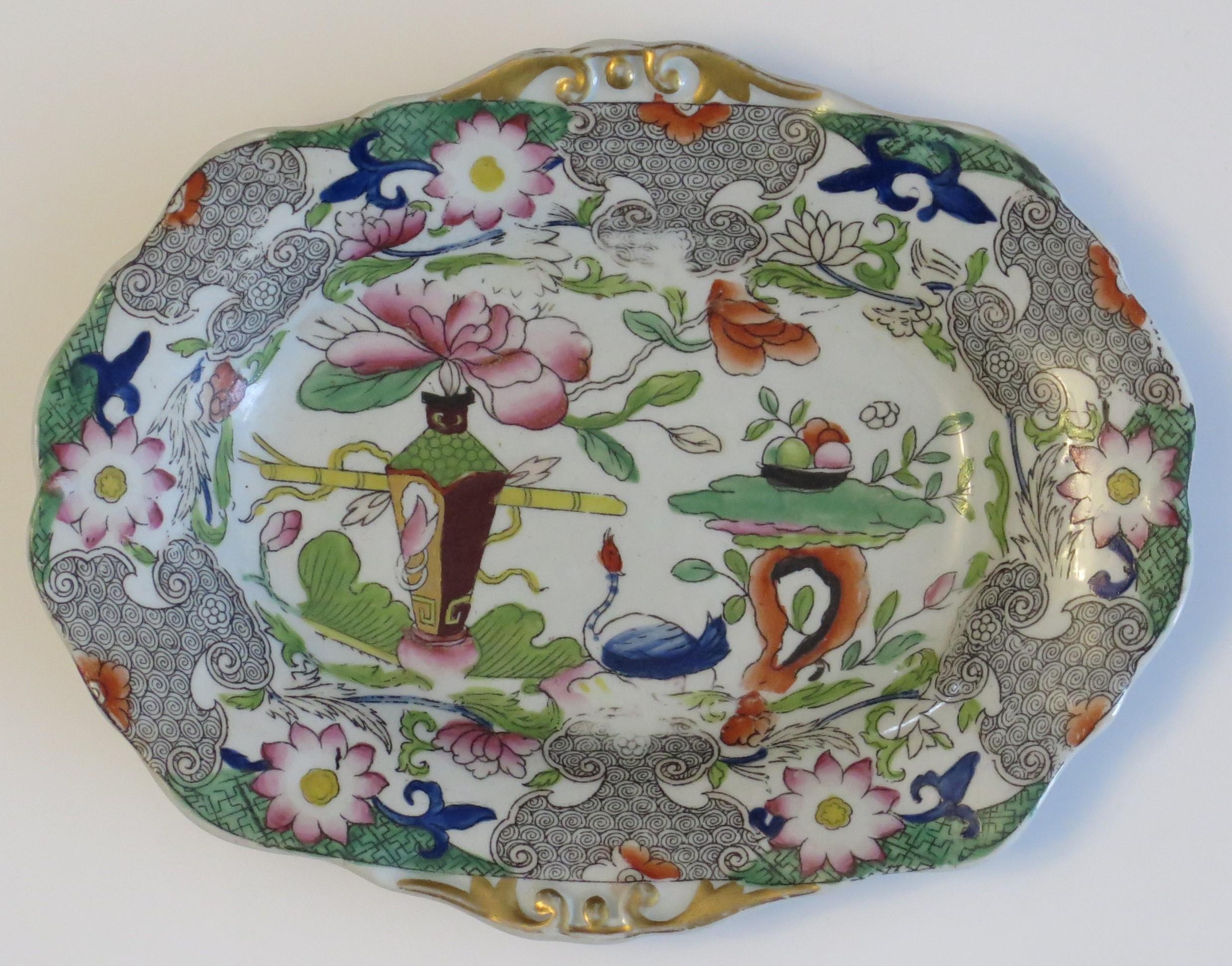 Chinoiserie Georgian Mason's Ironstone Oval Dish in Table & Flower Pot Pattern, circa 1818