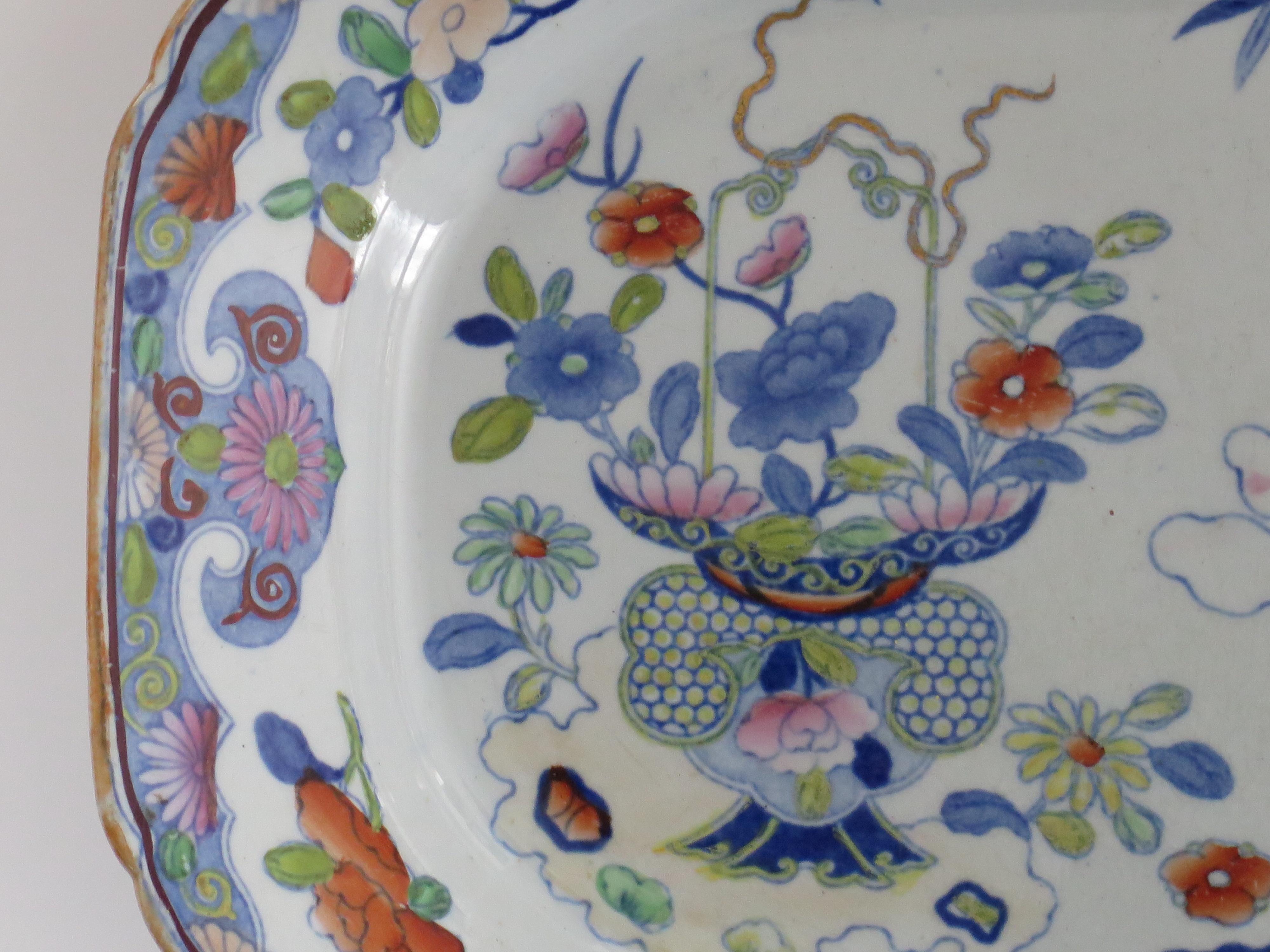 Plato georgiano de Mason's Ironstone con dibujo de bambú y cesta, circa 1818 en venta 4
