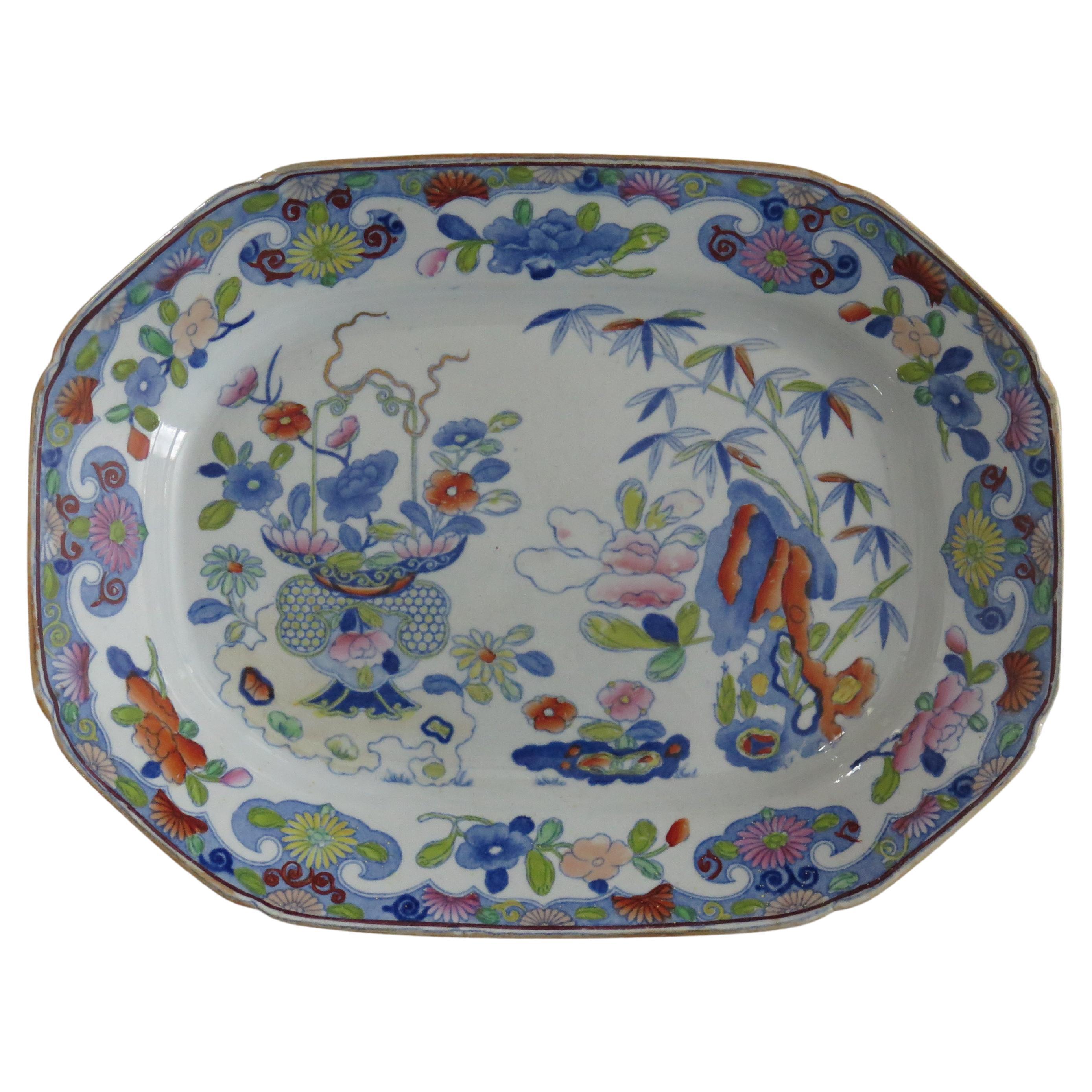 Plato georgiano de Mason's Ironstone con dibujo de bambú y cesta, circa 1818