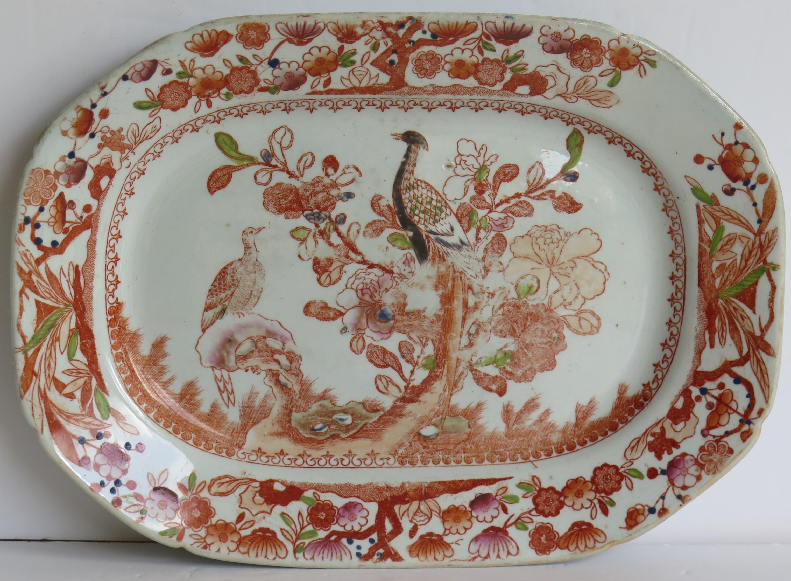 Hand-Painted Georgian Mason's Ironstone Platter or Plate in Oriental Pheasant Ptn, circa 1818