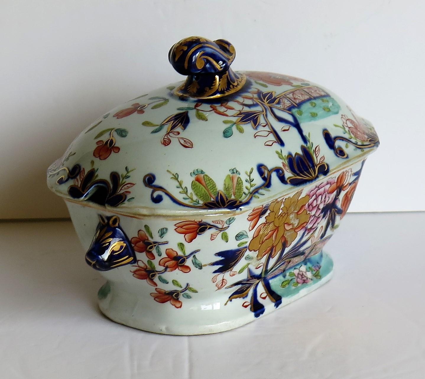 Georgian Mason's Ironstone Sauce Tureen and Cover Gilded Rose Japan Pattern 3