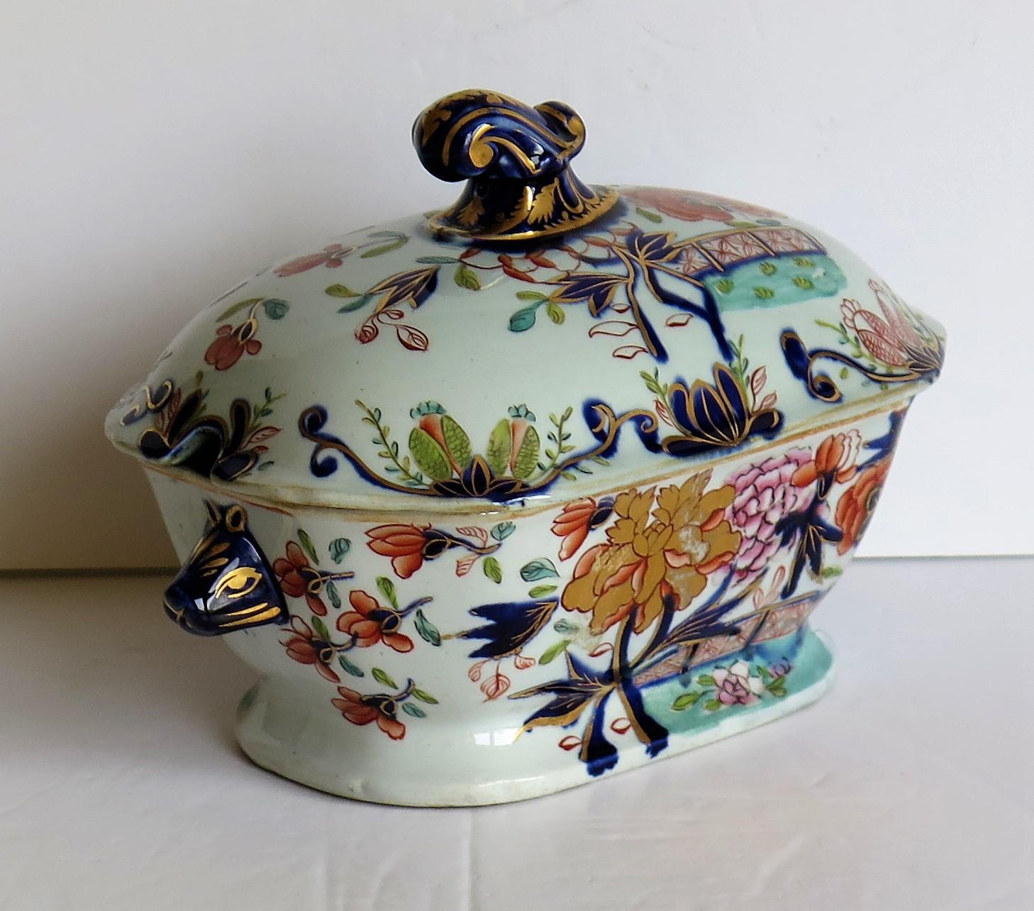 Georgian Mason's Ironstone Sauce Tureen and Cover Gilded Rose Japan Pattern 4
