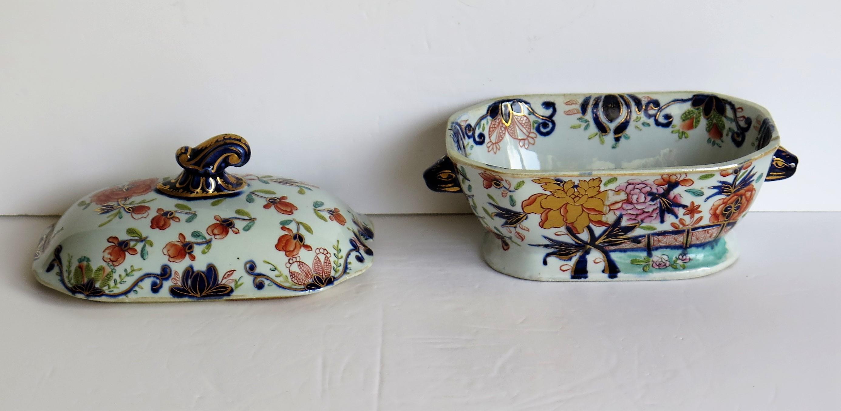 Georgian Mason's Ironstone Sauce Tureen and Cover Gilded Rose Japan Pattern 5