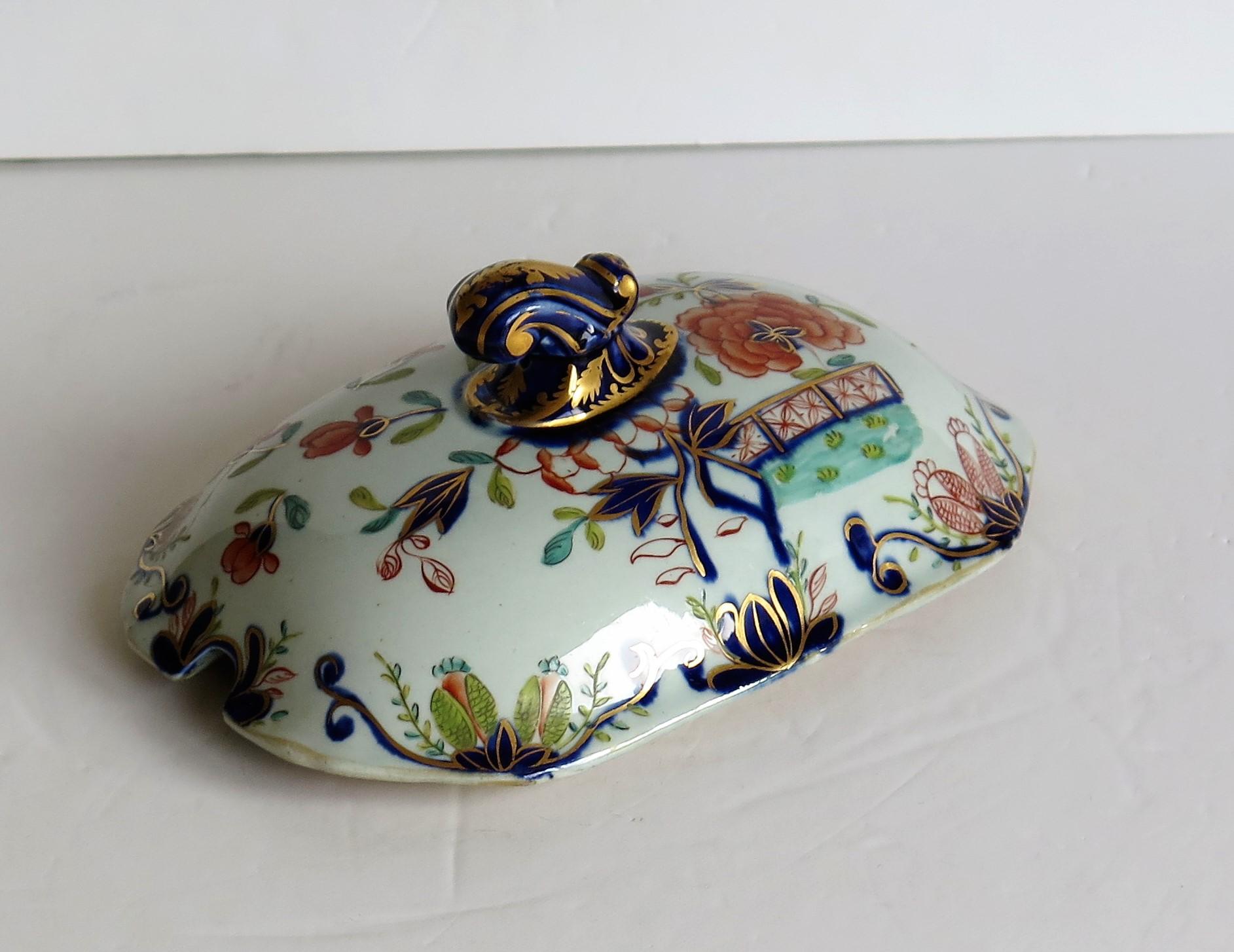 Georgian Mason's Ironstone Sauce Tureen and Cover Gilded Rose Japan Pattern 6
