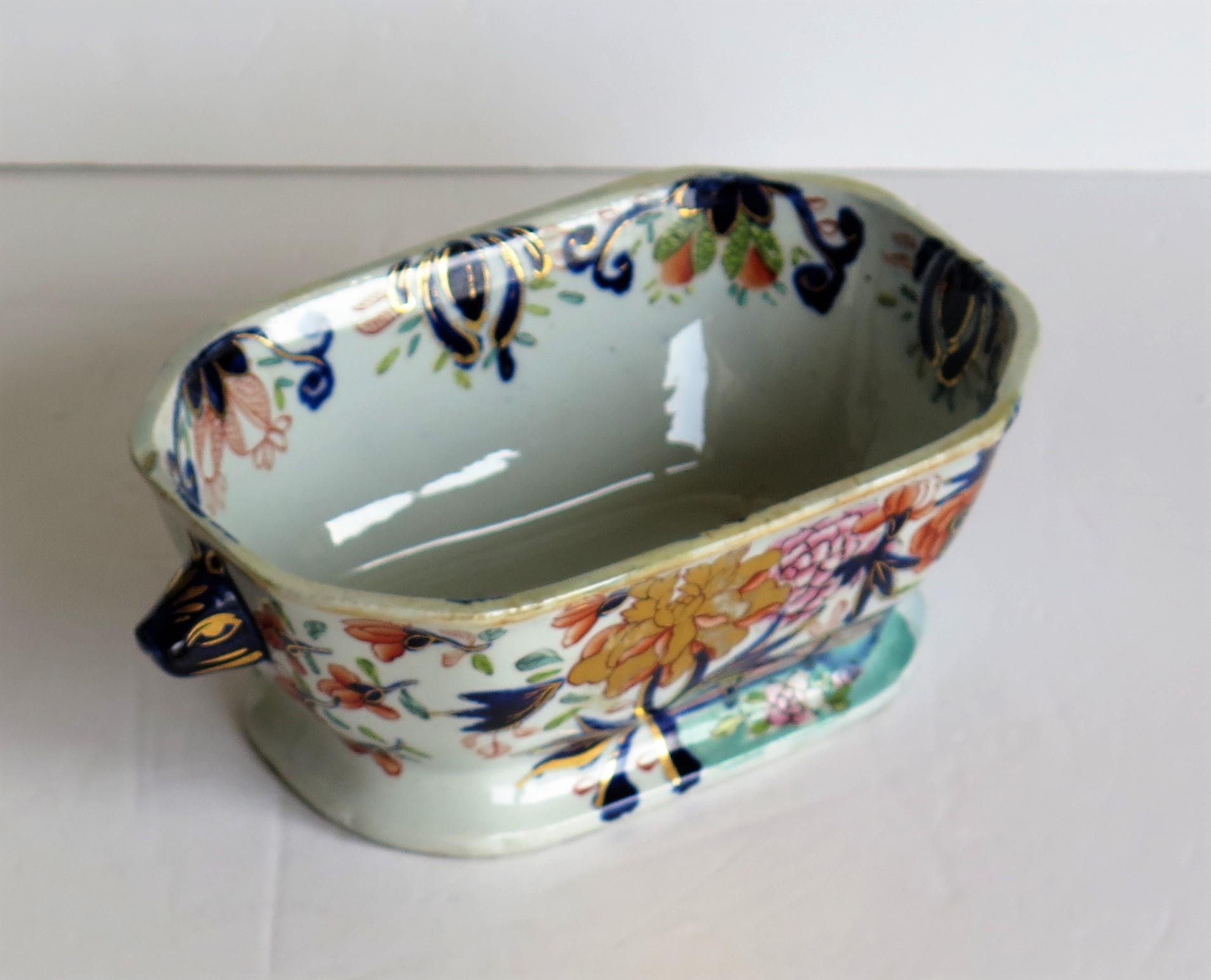 Georgian Mason's Ironstone Sauce Tureen and Cover Gilded Rose Japan Pattern 8