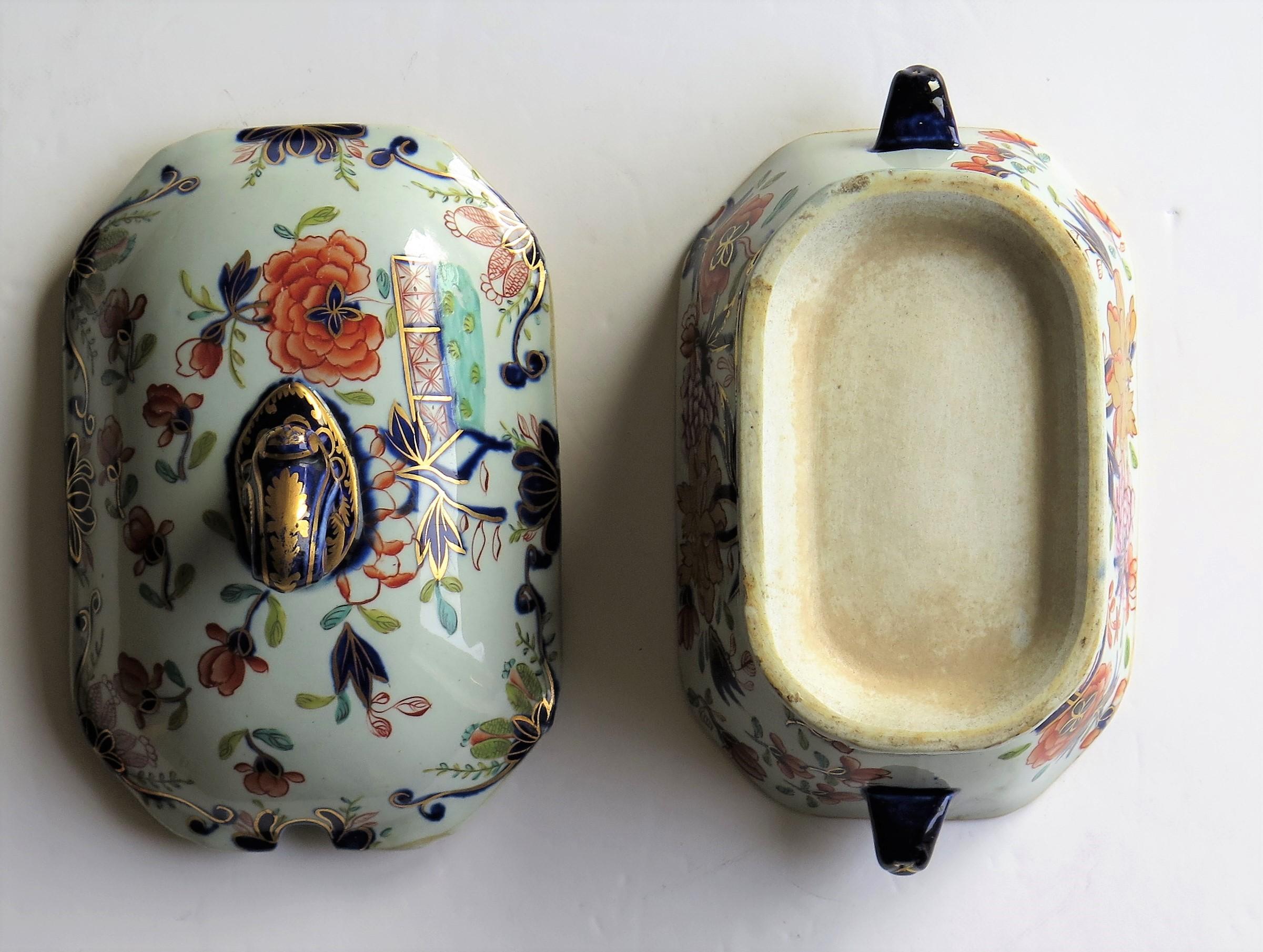 Georgian Mason's Ironstone Sauce Tureen and Cover Gilded Rose Japan Pattern 9