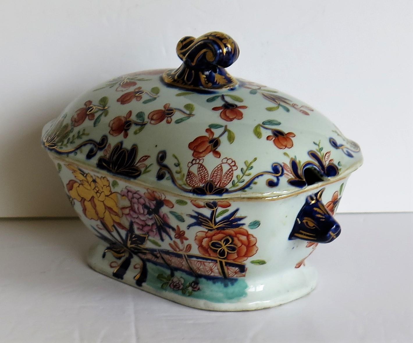 English Georgian Mason's Ironstone Sauce Tureen and Cover Gilded Rose Japan Pattern